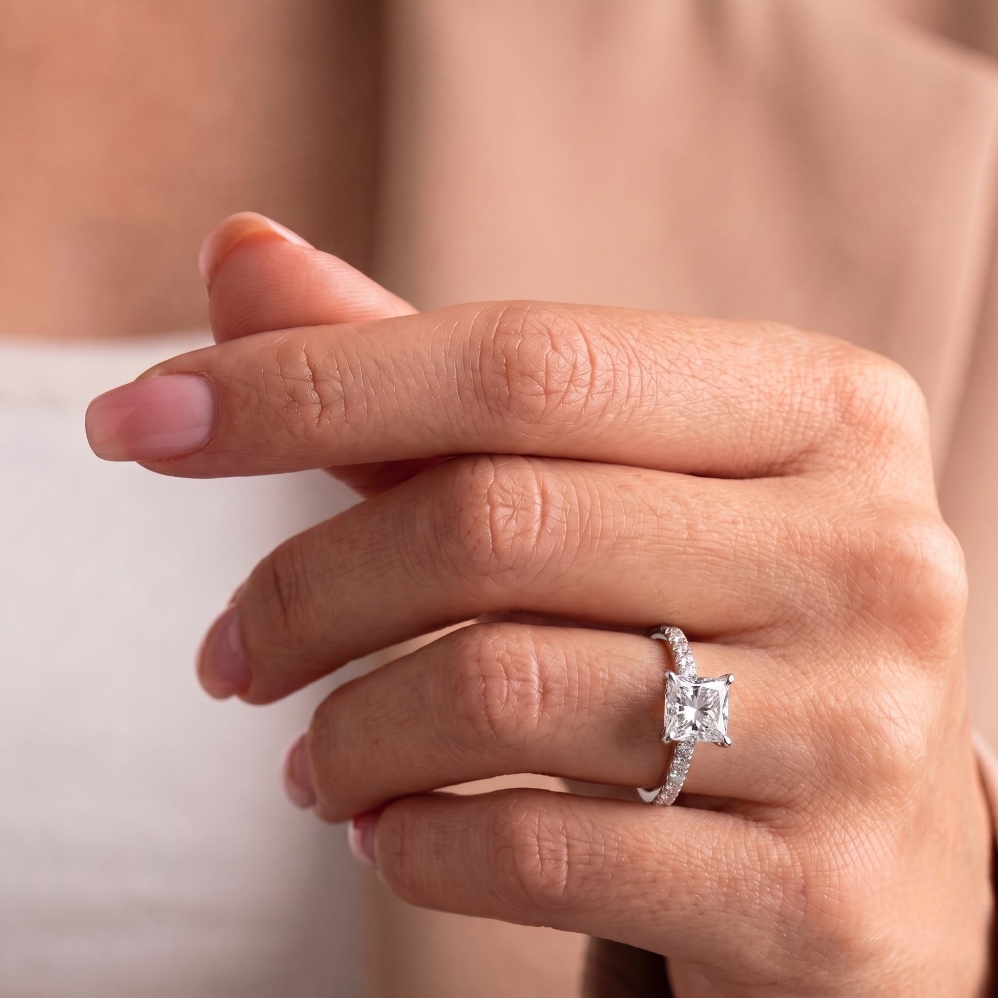 Square diamond ring with solid gold ring.
