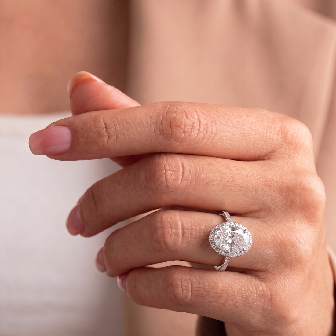 Halo diamond ring with halo engagement ring.
