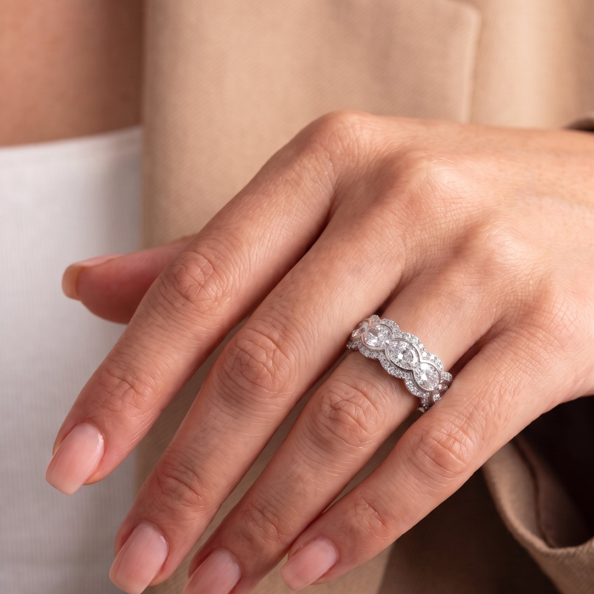 5 stone oval halo band with wedding gift for her.
