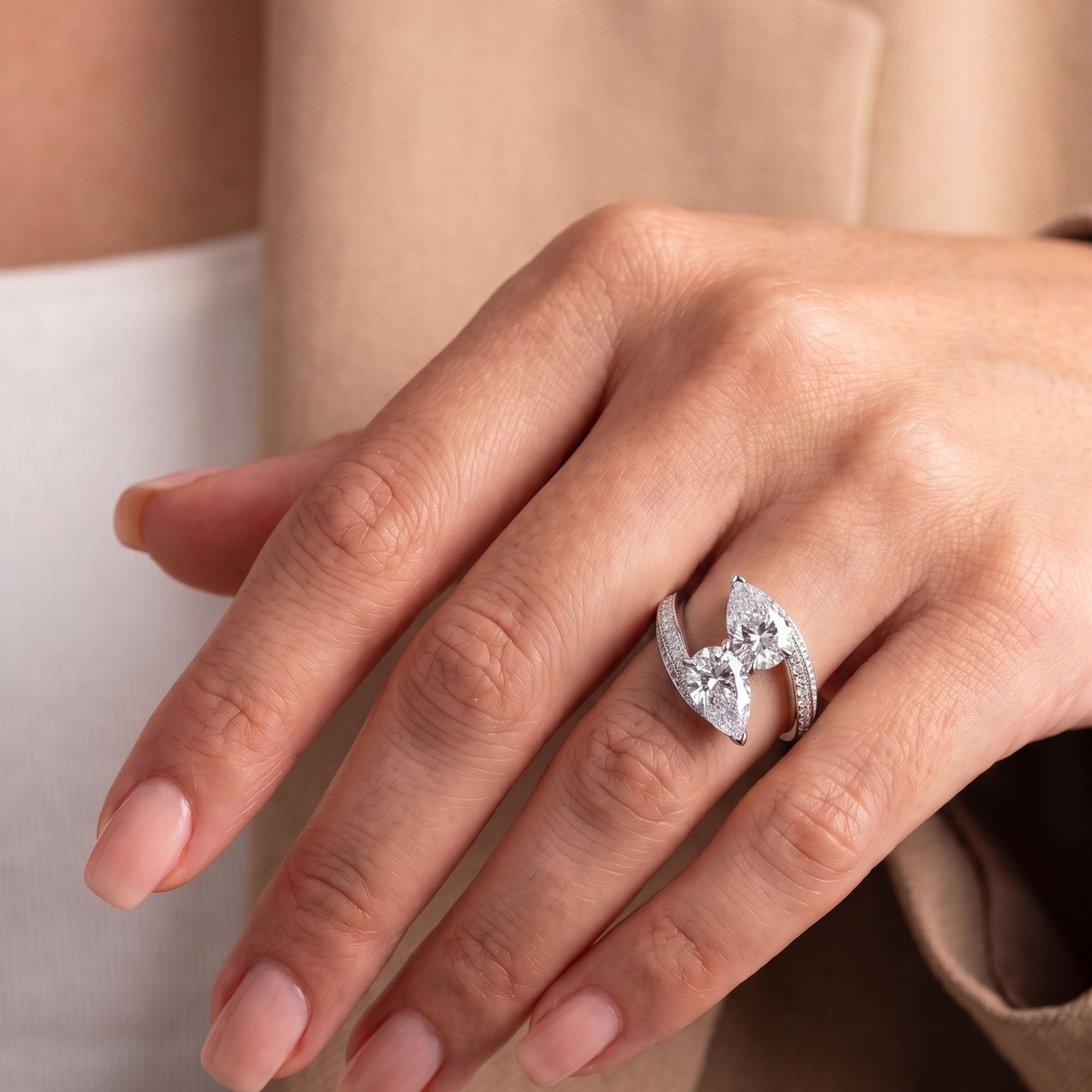 two row pave band with bypass setting ring.
