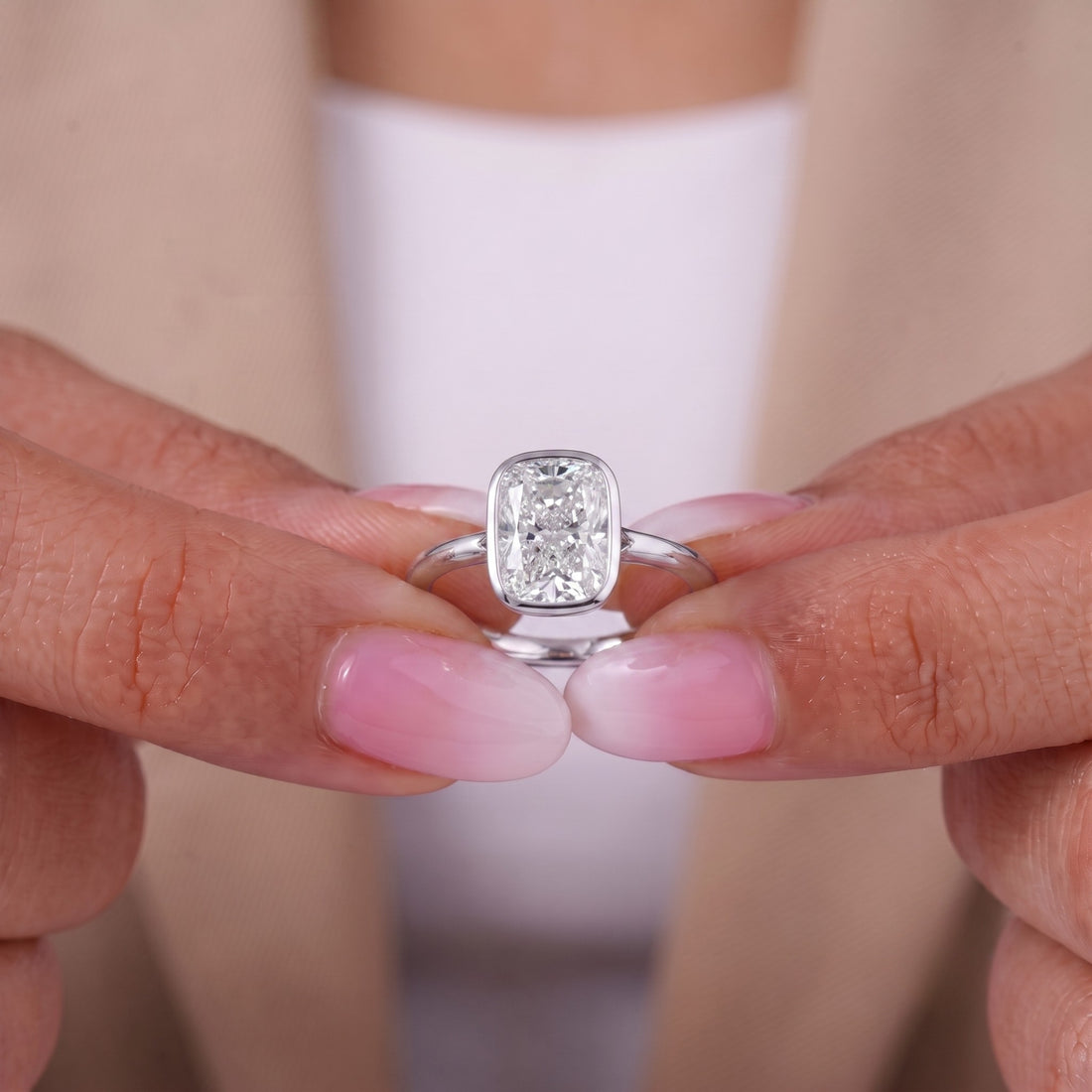 Split shank ring with bezel engagement ring.

