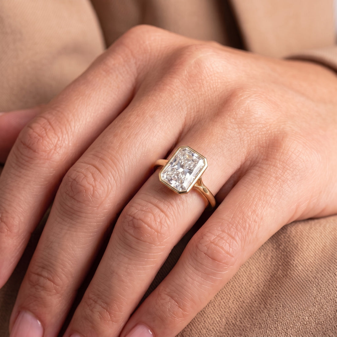 Radiant solitaire ring with Split shank setting.
