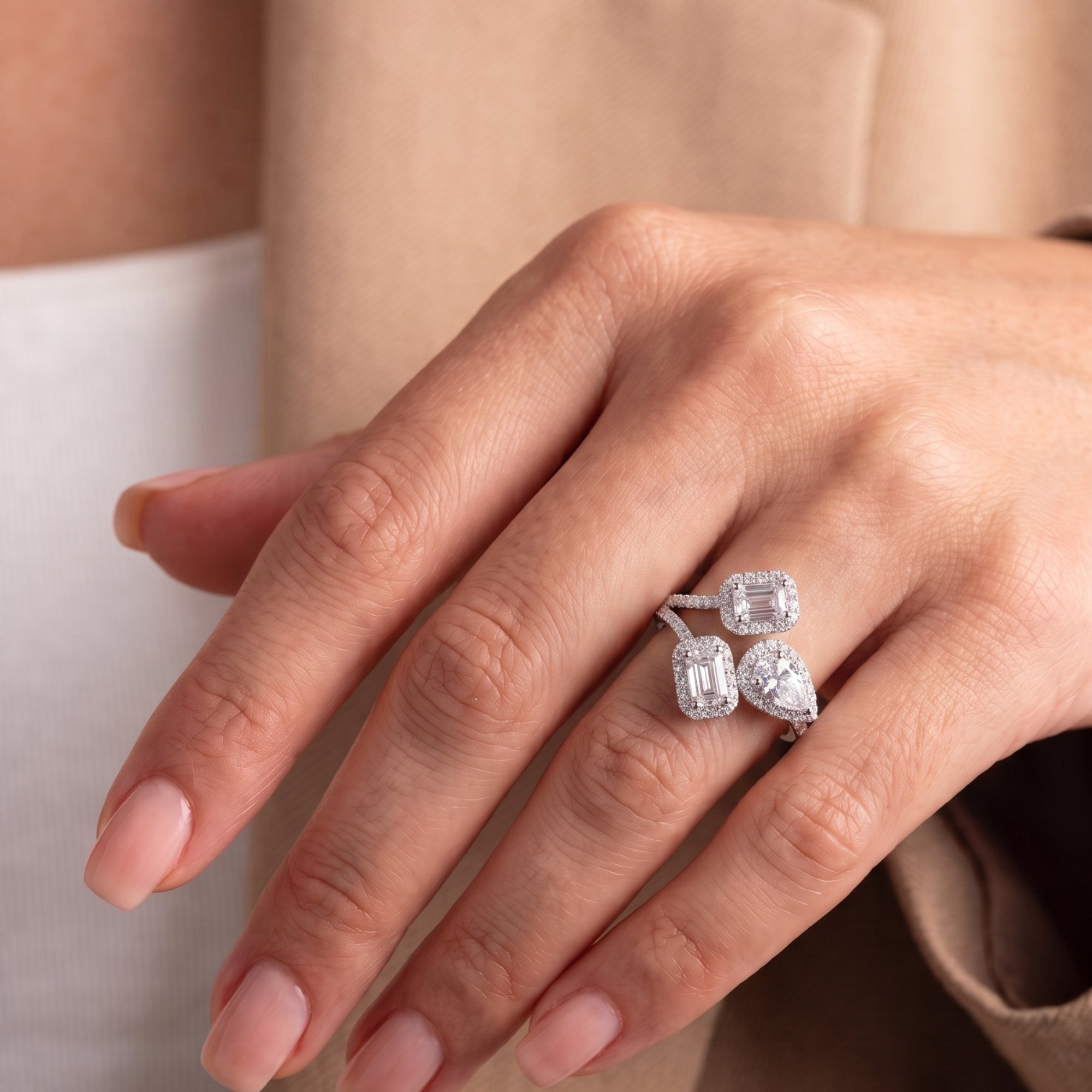 almond diamond ring with solid gold ring.
