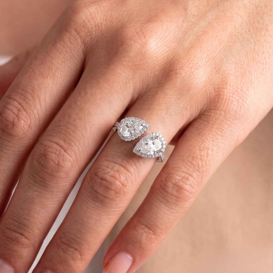 pave engagement ring with bypass setting ring.
