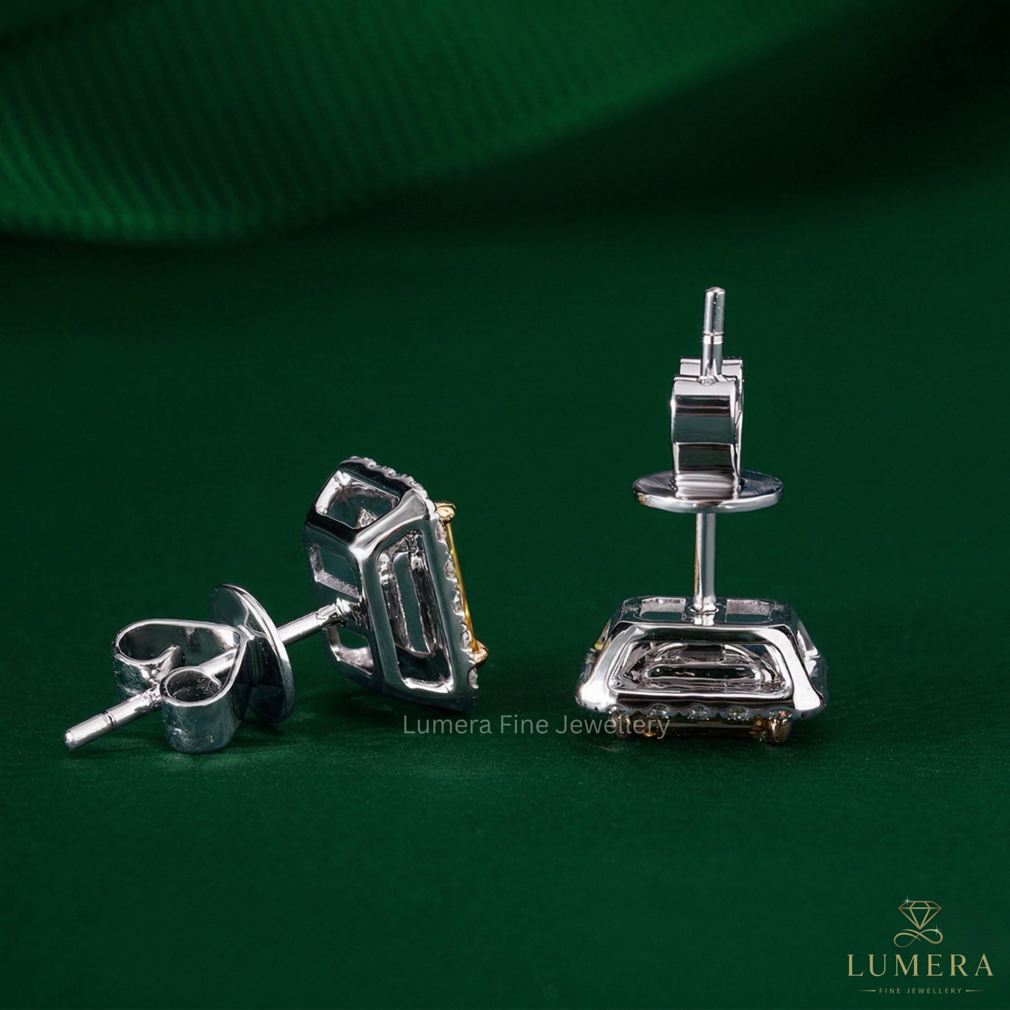 1.80 TCW Lab Grown Diamond Fancy Yellow Emerald Cut Halo Stud Earrings