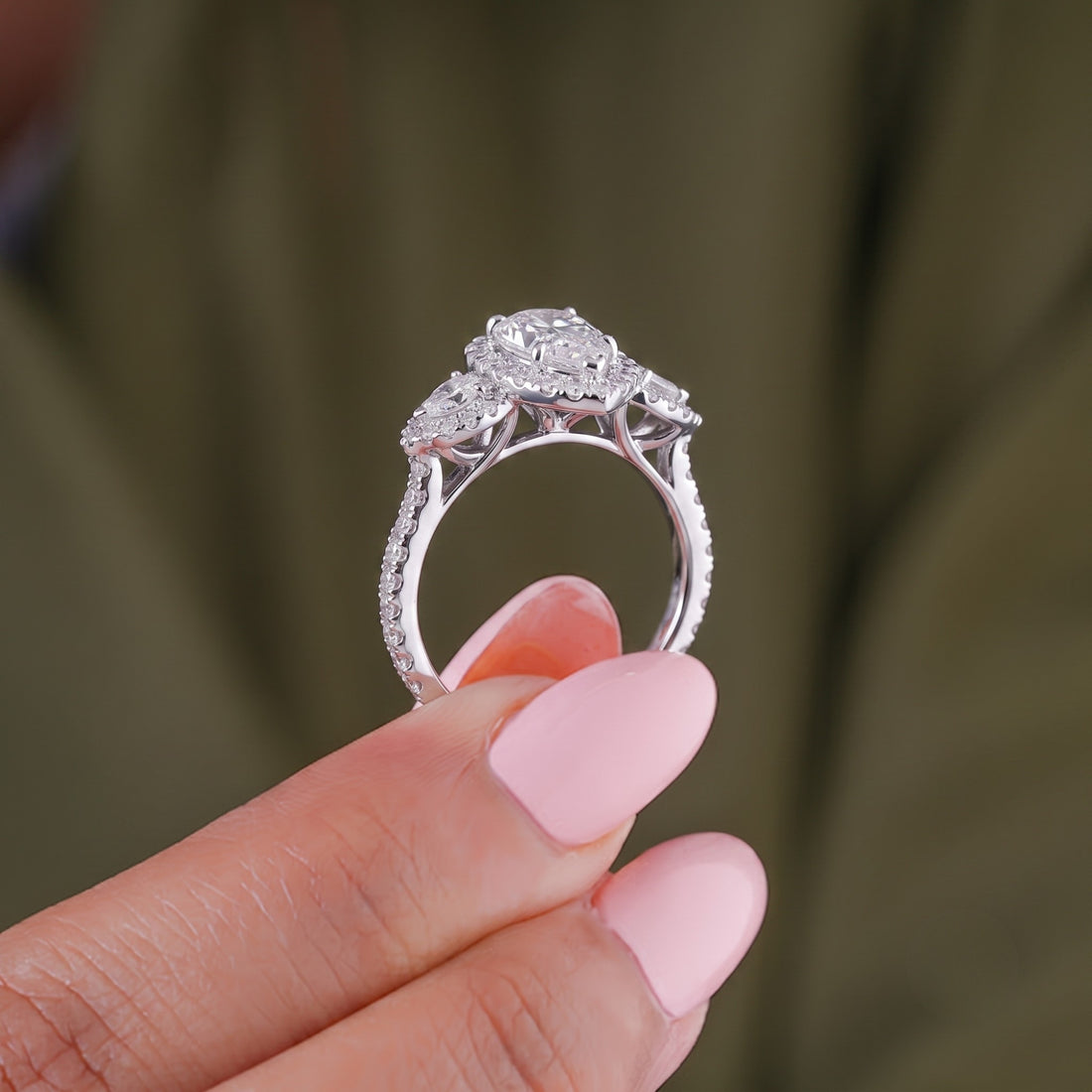halo engagement ring with cathedral setting engagement ring.
