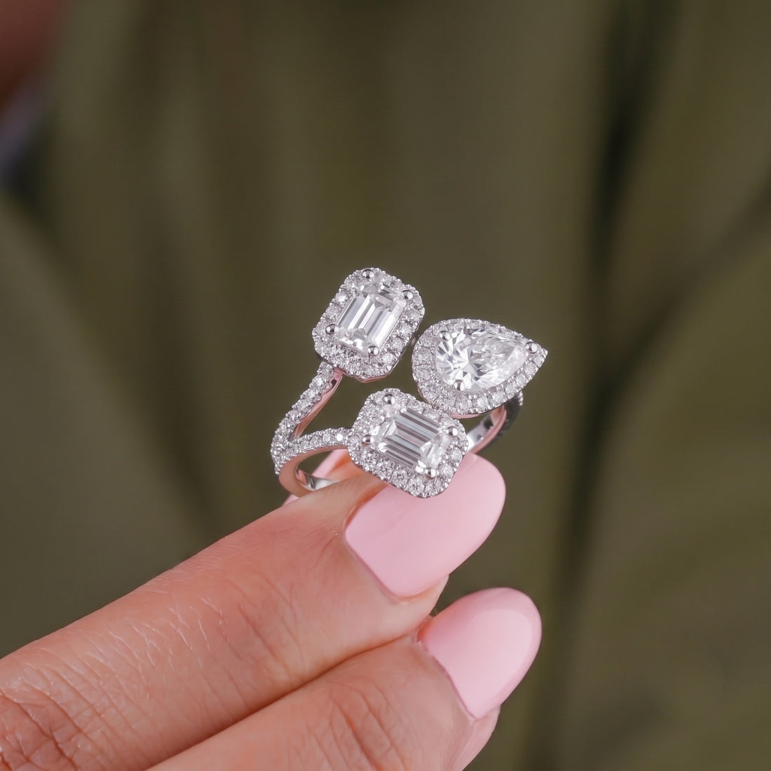halo diamond ring with cathedral engagement ring.
