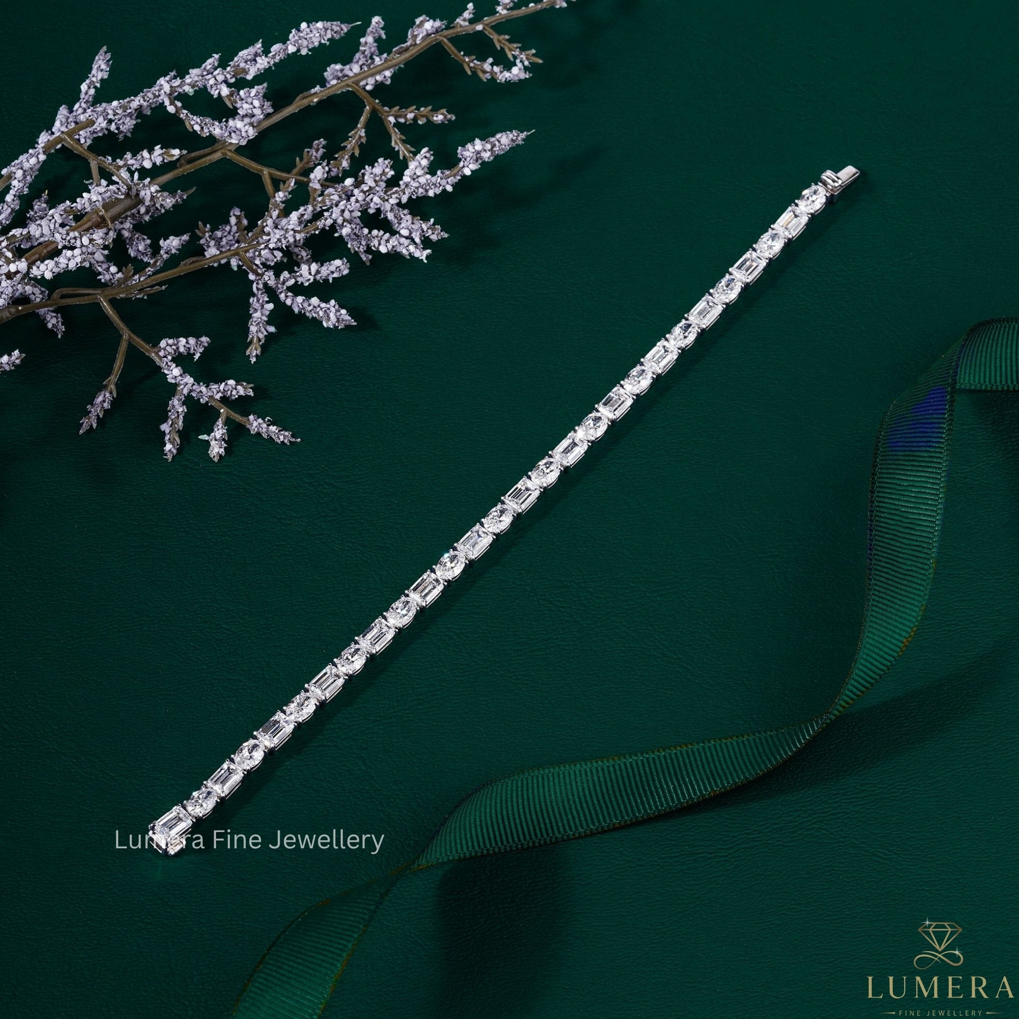 Oval-Emerald Lab Grown Diamond Mixed Shape Tennis Bracelet