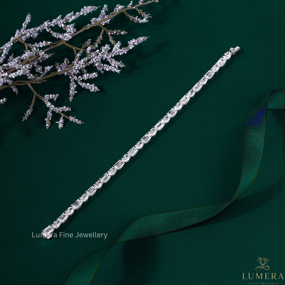 Oval-Emerald Lab Grown Diamond Mixed Shape Tennis Bracelet