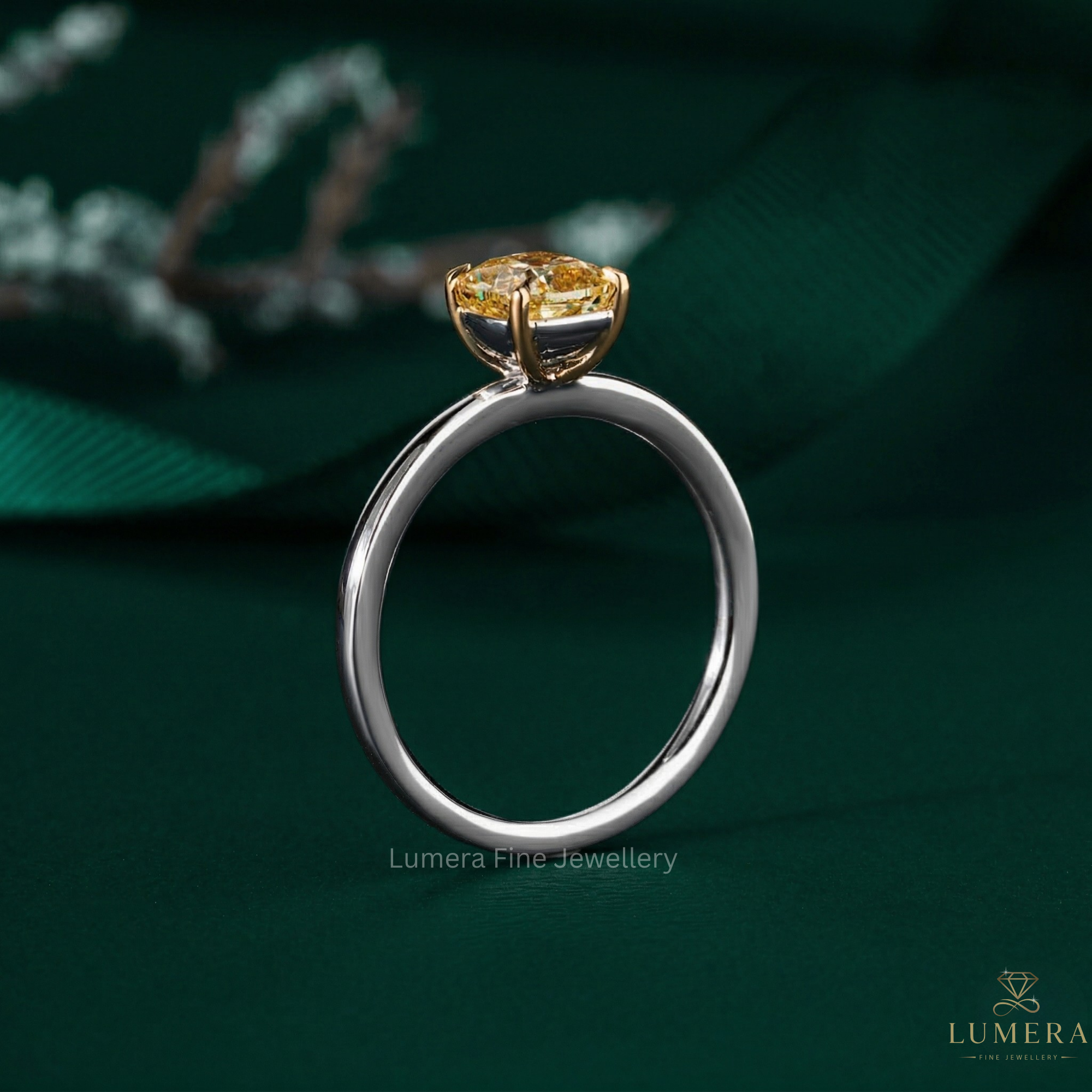 Solitaire diamond ring with Cushion cut engagement ring.