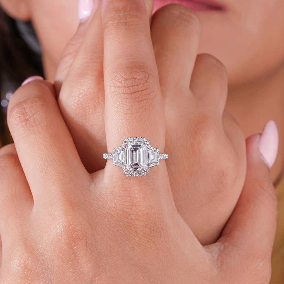 pave diamond ring with solid gold ring.
