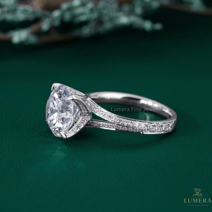 split shank round engagement ring with split shank diamond ring.