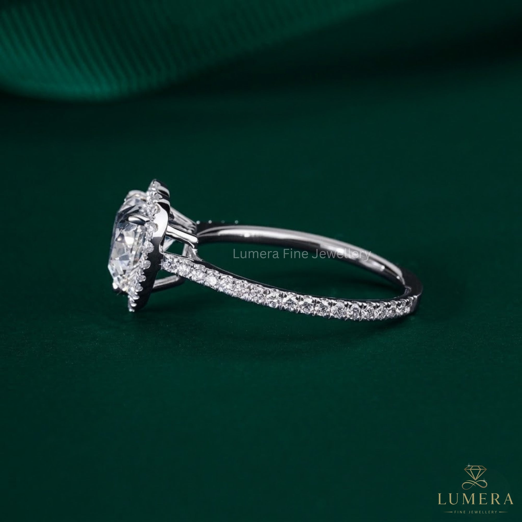 heart halo engagement ring with halo setting ring.
