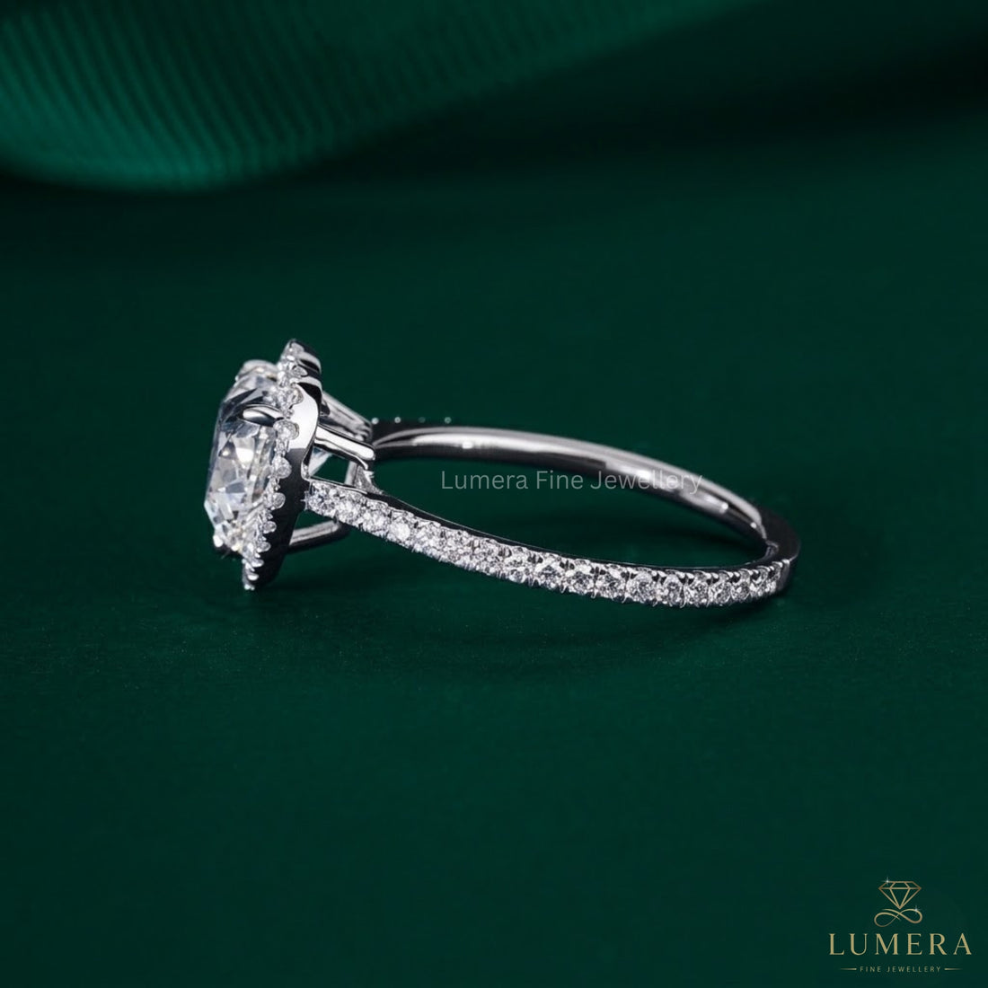 heart halo engagement ring with halo setting ring.
