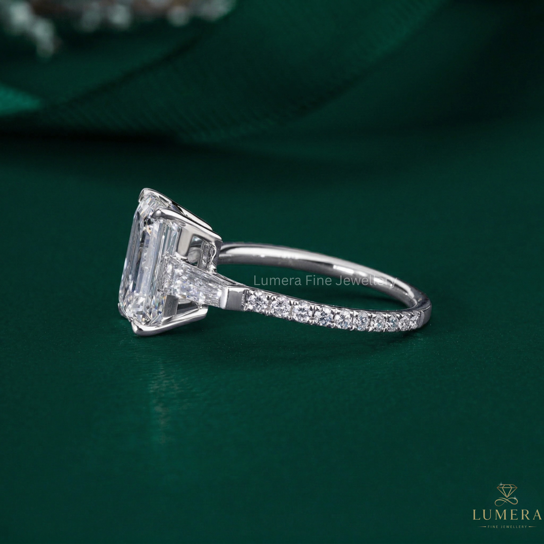 pave set band with 4 claw prong setting.
