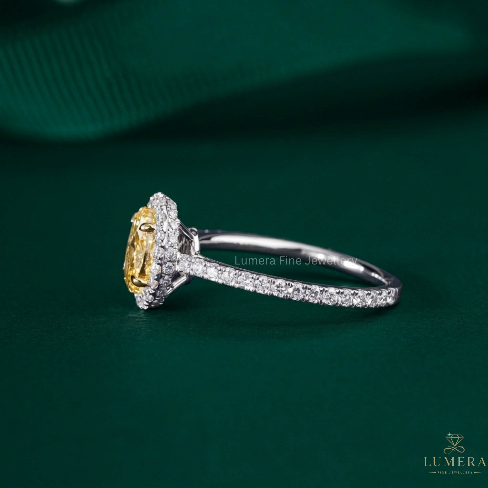 hidden halo engagement ring with oval halo engagement ring.
