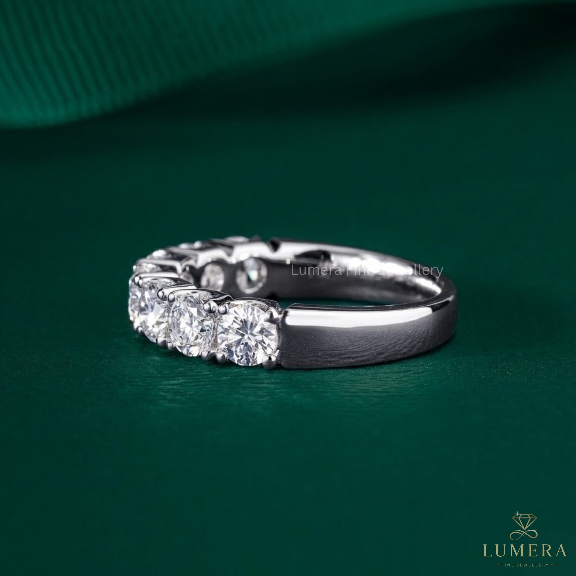 1.5 TCW Round Brilliant Lab Grown Diamond Semi-Eternity Solid Gold Engagement Band