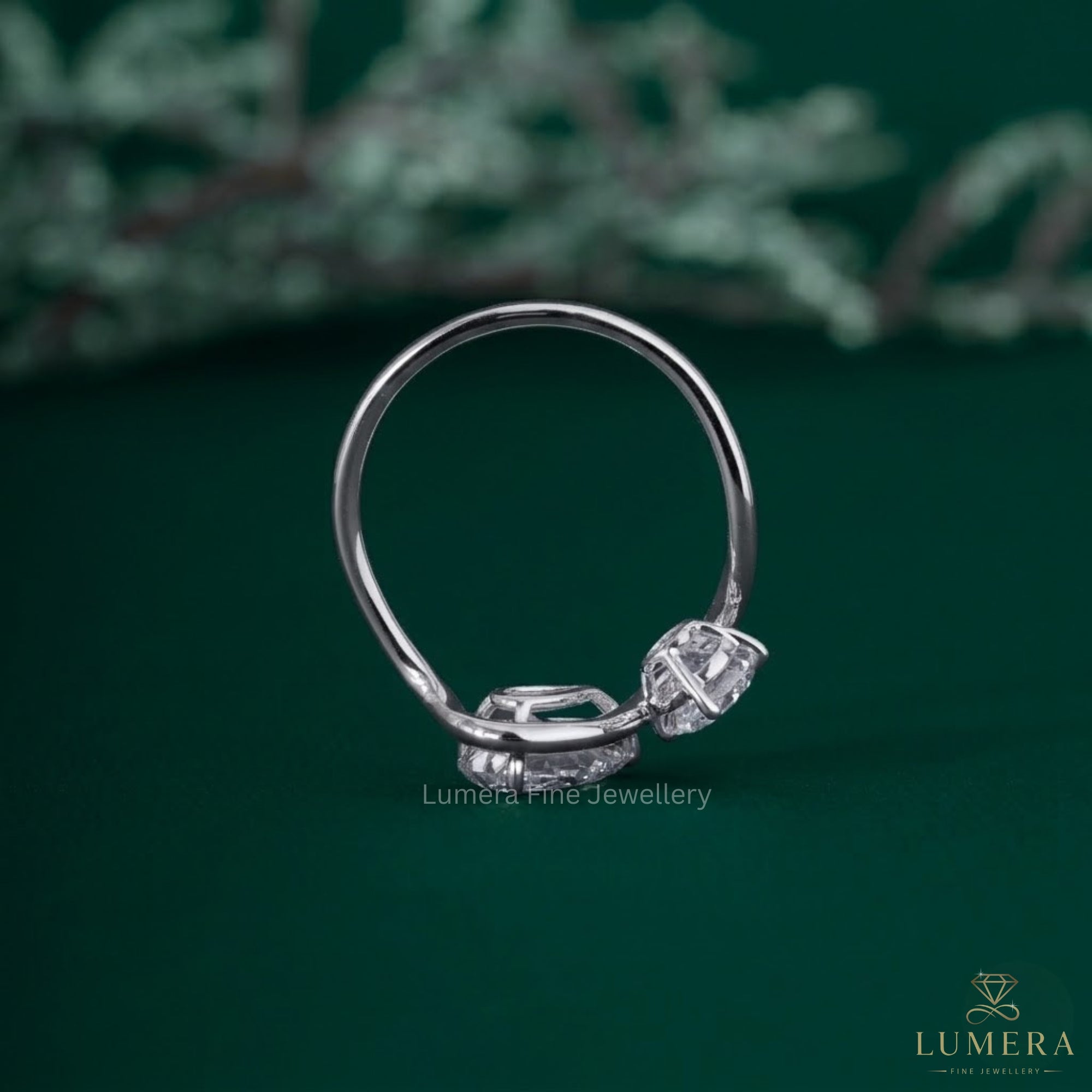 Almond engagement ring with Round cut ring.