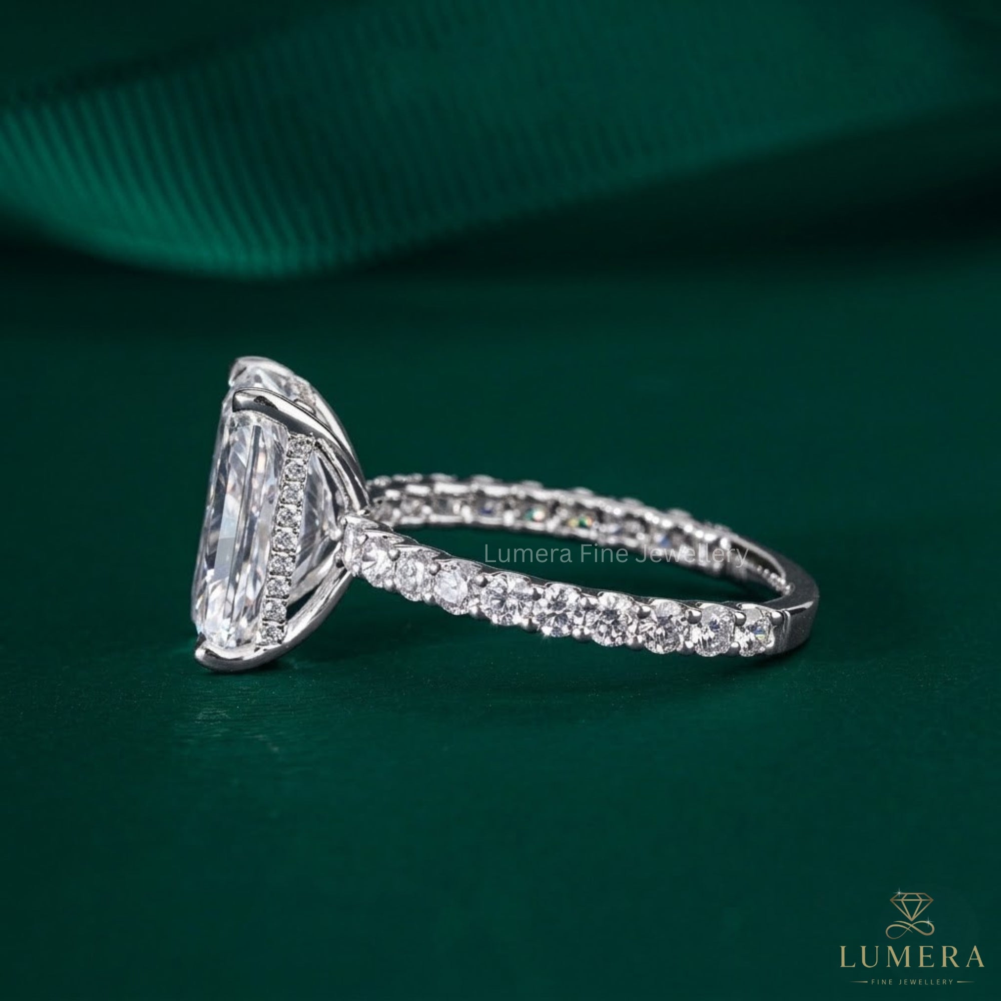 2.00 ct Radiant Cut Hidden Halo Pave Band Engagement Ring