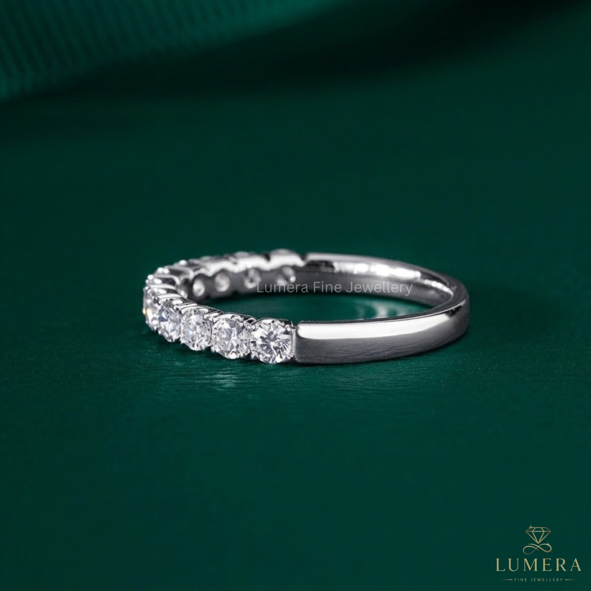 0.7 TCW Round Cut Diamond Wedding Band  | Stackable Half Eternity band