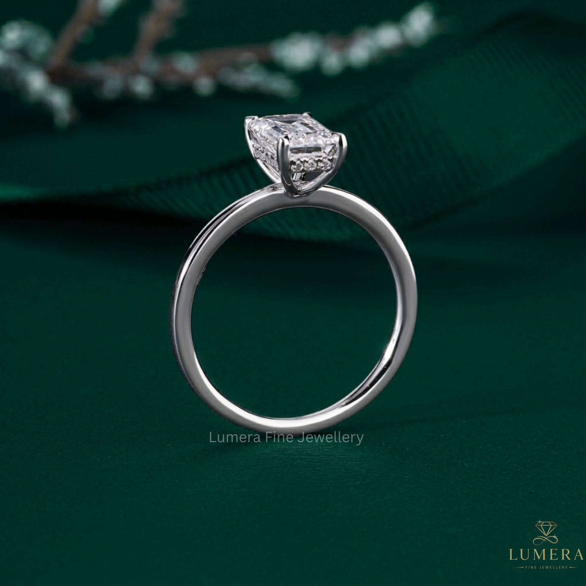 claw prong set on solid gold ring.
