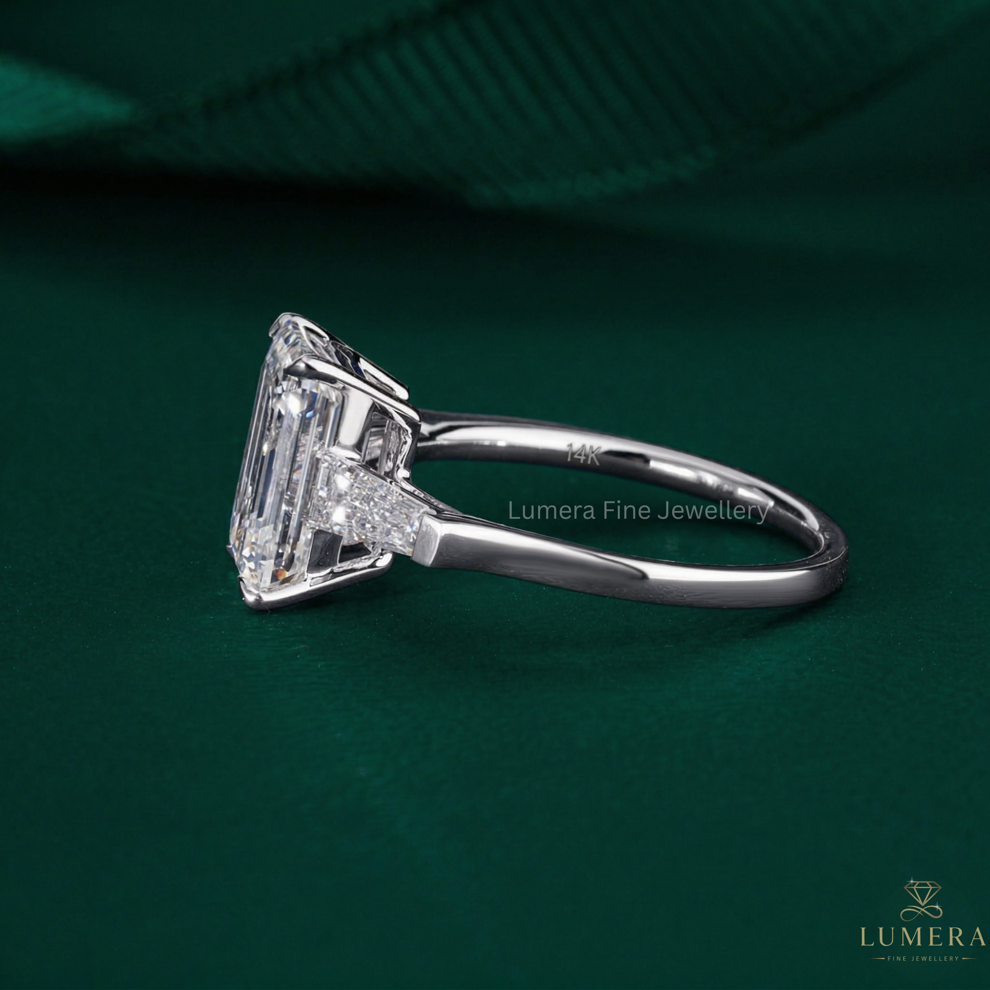 lumera diamond ring in three stone diamond ring style.

