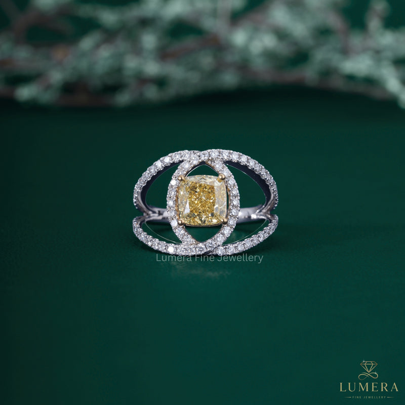 Chanel Logo Yellow Cushion Cut Diamond Ring
