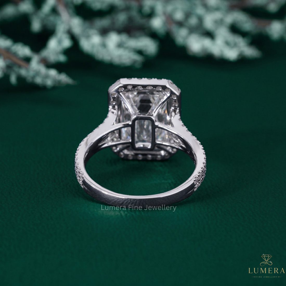 emerald diamond ring with cathedral engagement ring.