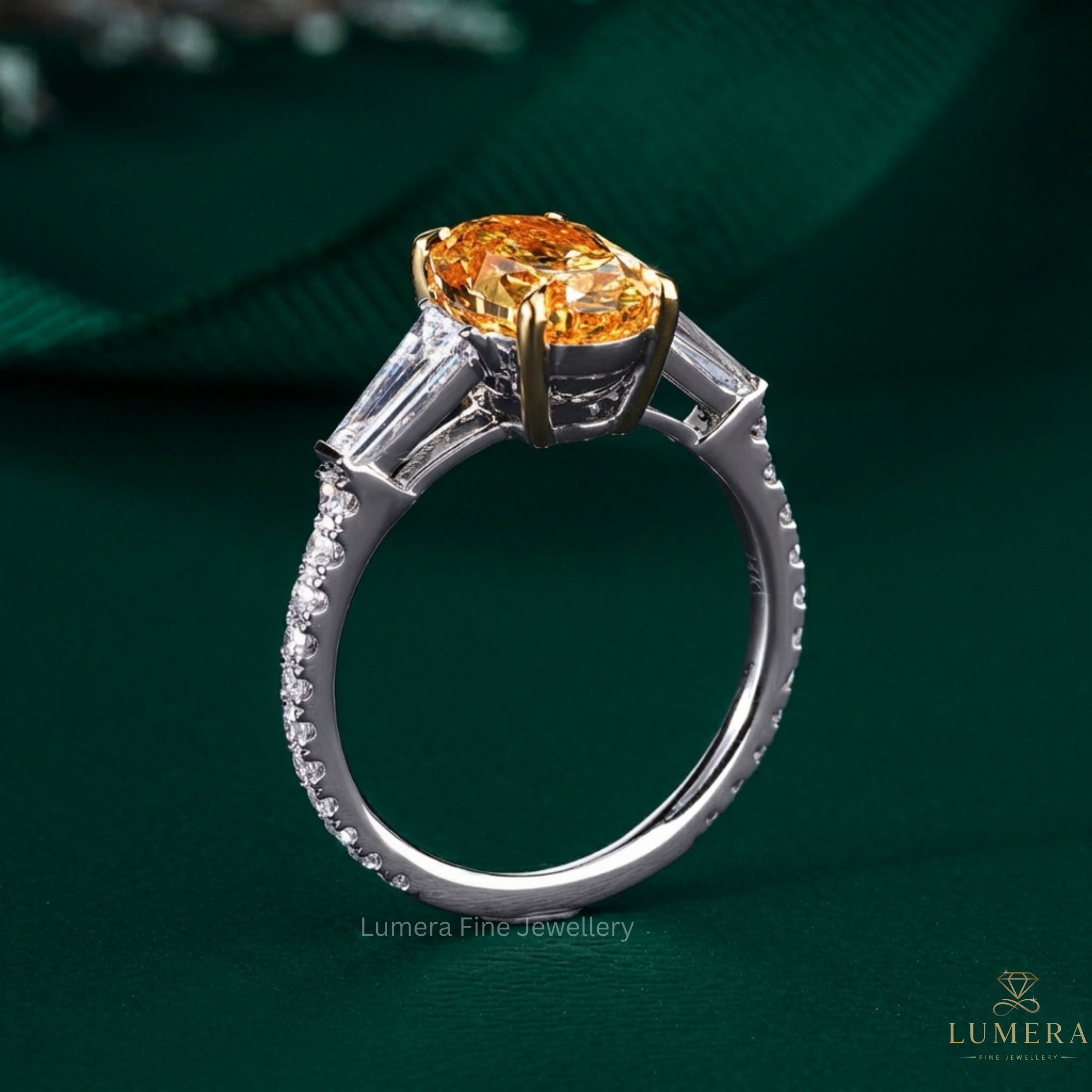 tapered baguette side stones with pave set.