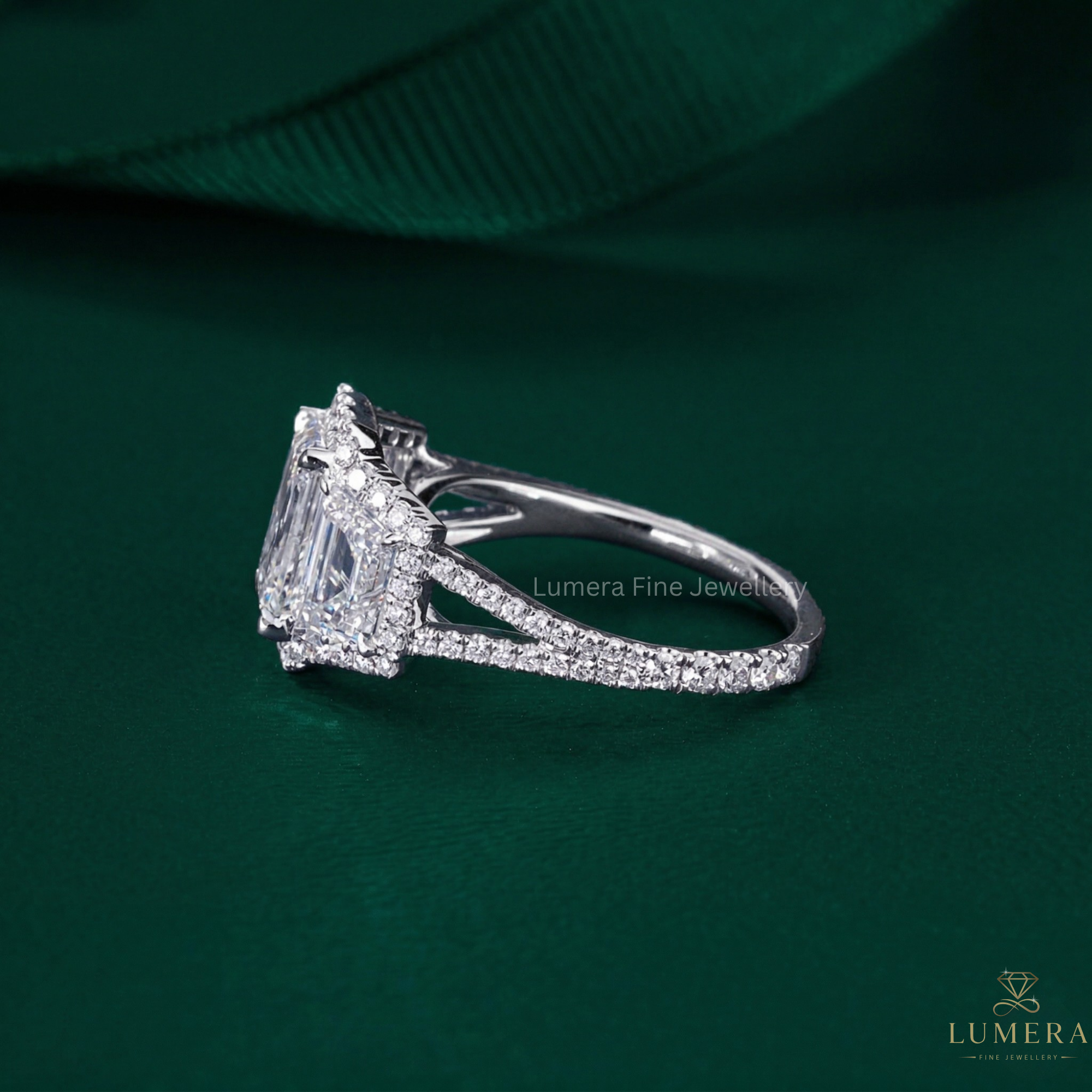 halo setting ring with split shank setting.
