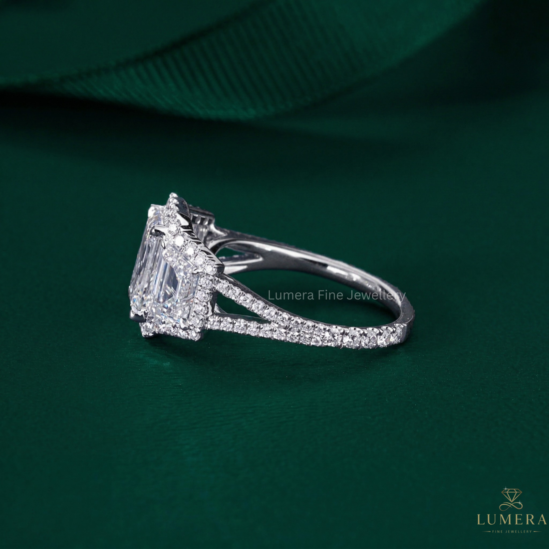 halo setting ring with split shank setting.
