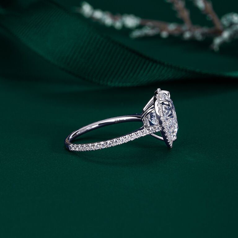 Heart Shaped Diamond Ring In Cathedral Halo Setting