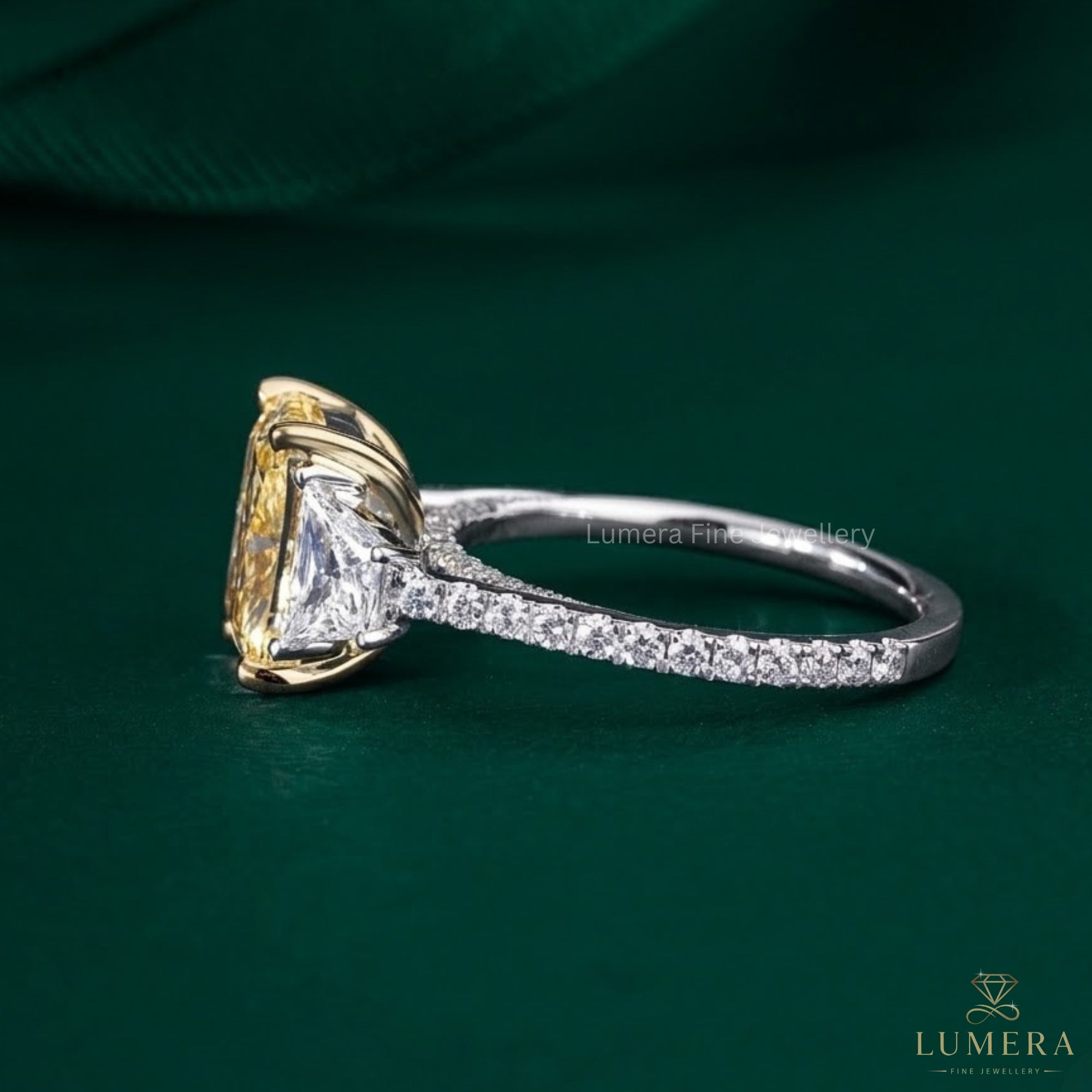 three stone ring with trilogy engagement ring.
