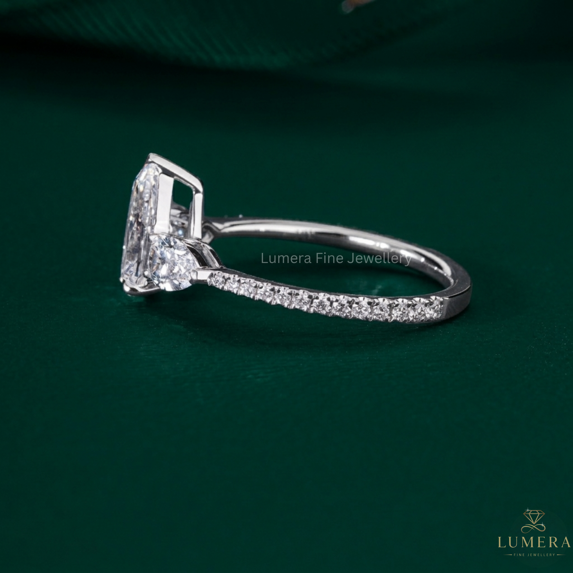 Pear diamond ring with Three stone engagement ring