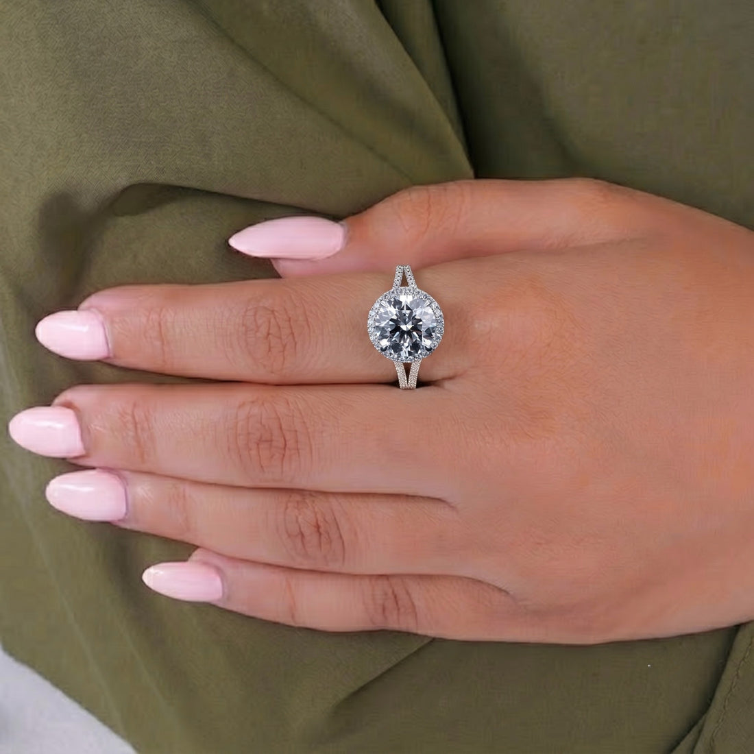 double row pave band with cathedral setting ring.
