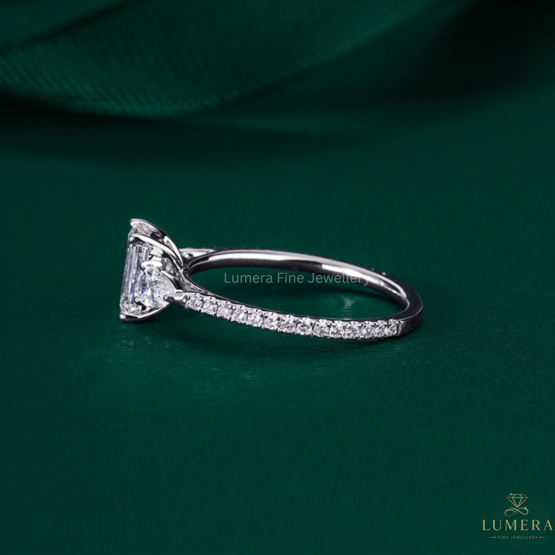 prong setting with three stone ring.
