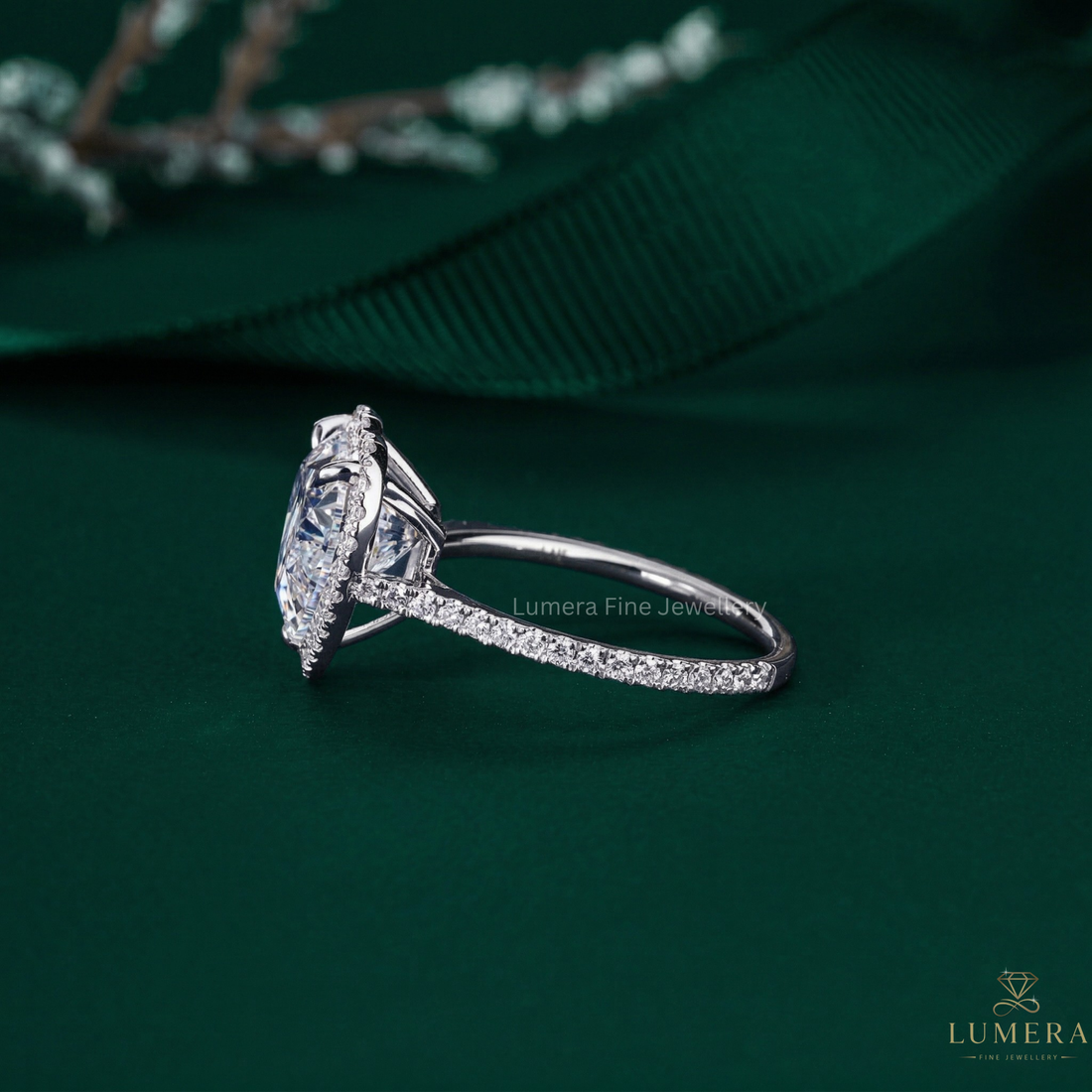 heart shaped diamond ring with heart halo ring.
