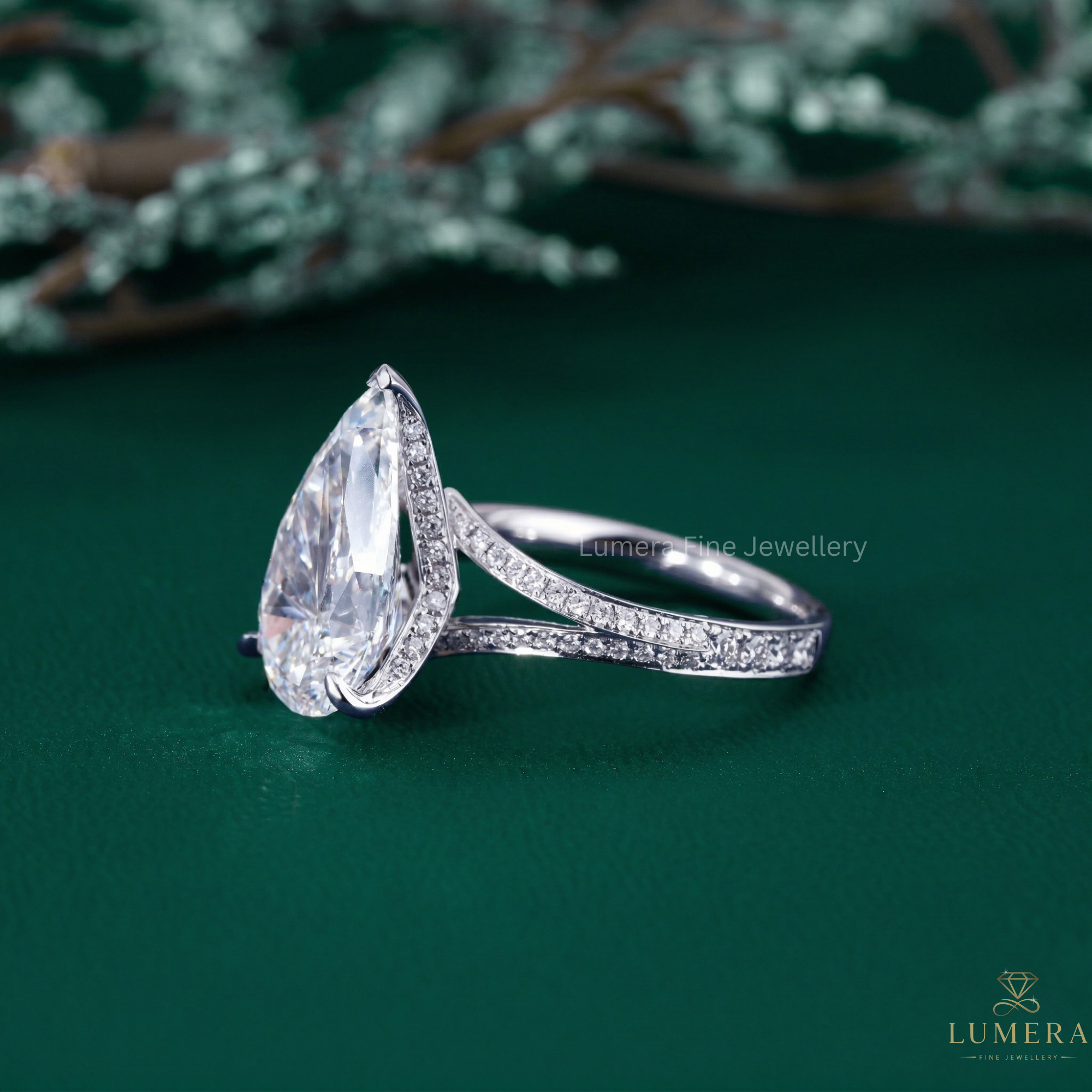 pear diamond ring with split shank pear engagement ring.