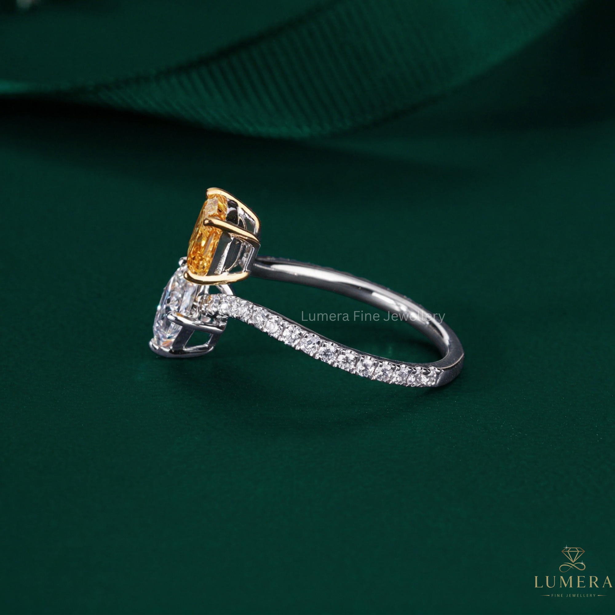 two stone ring with princess cushion diamond ring.