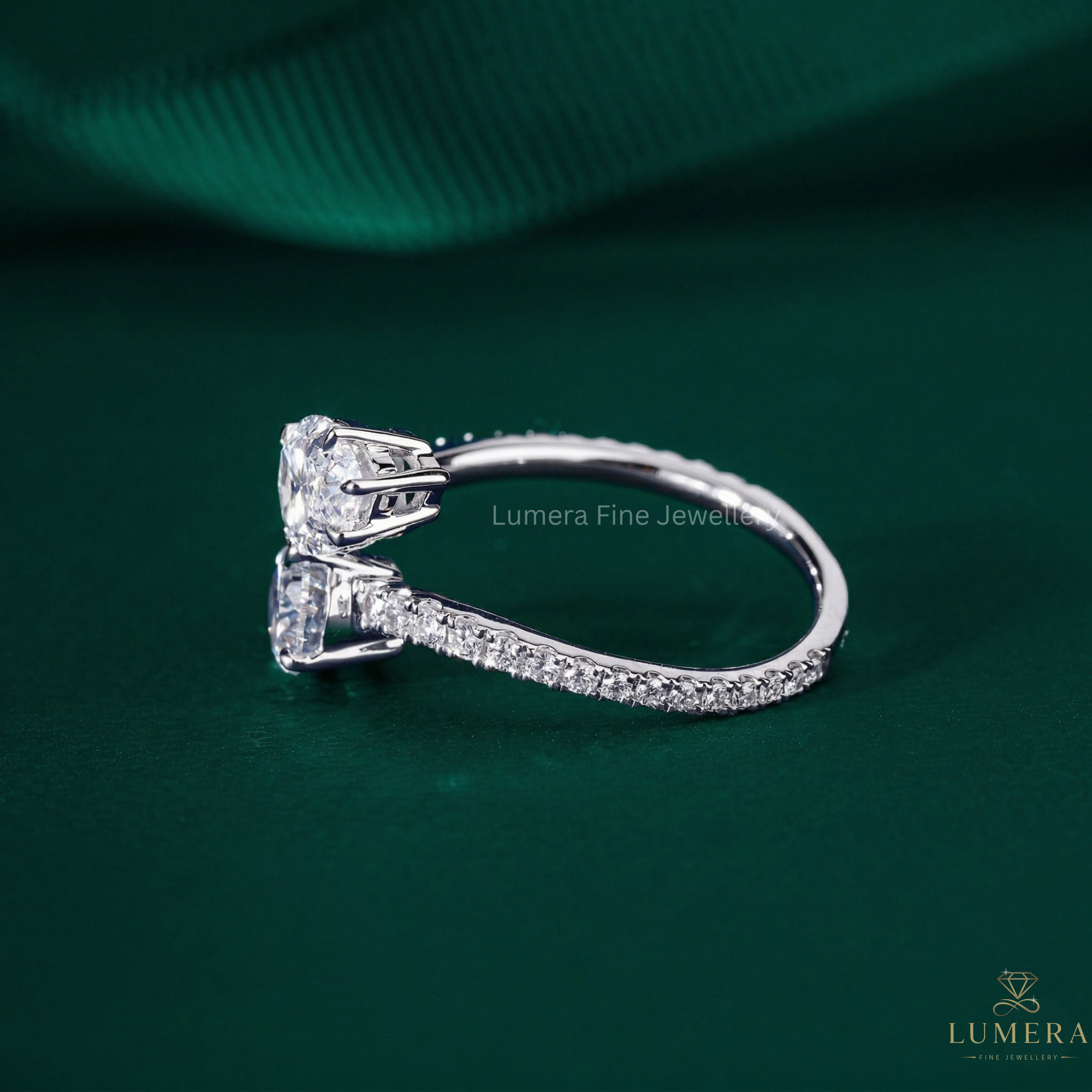 two stone pear diamond ring with toi et moi engagement ring.