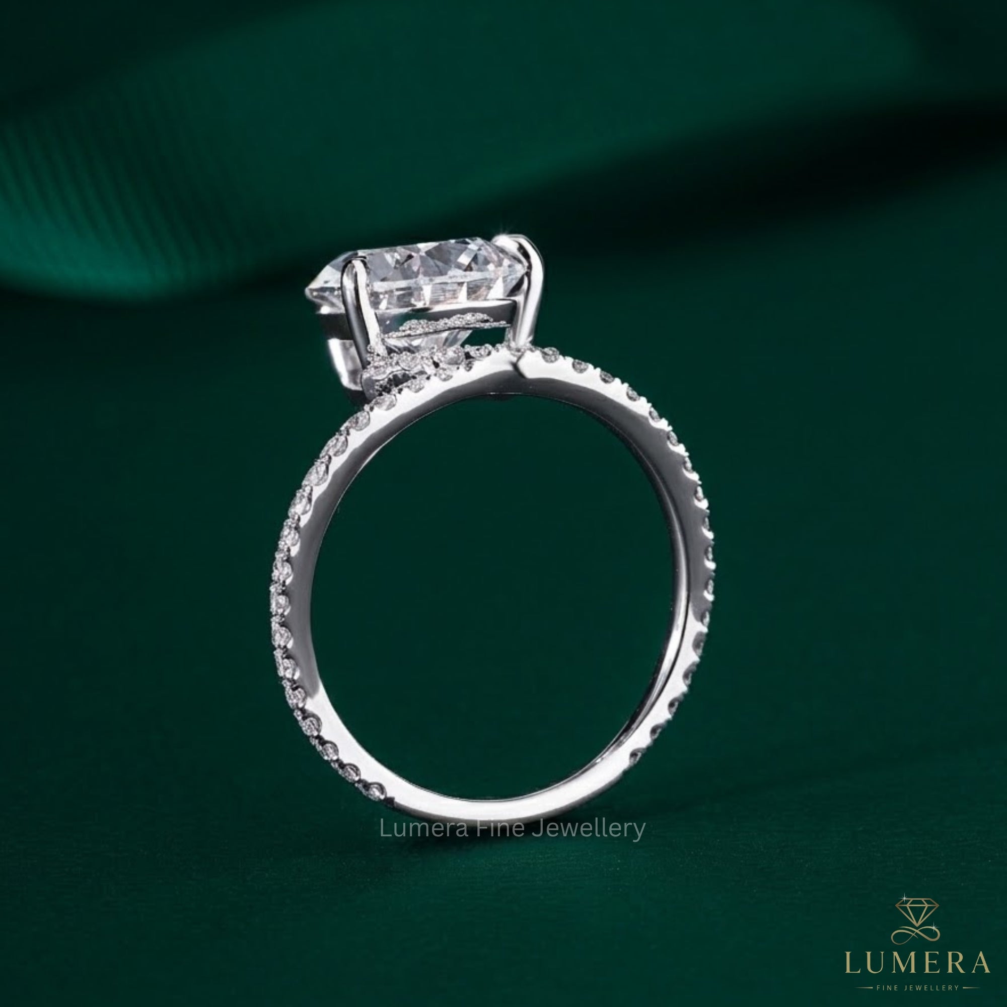 4.00 CT Elegant Pear Cut Diamond  Featuring Split Shank Pave Engagement Ring