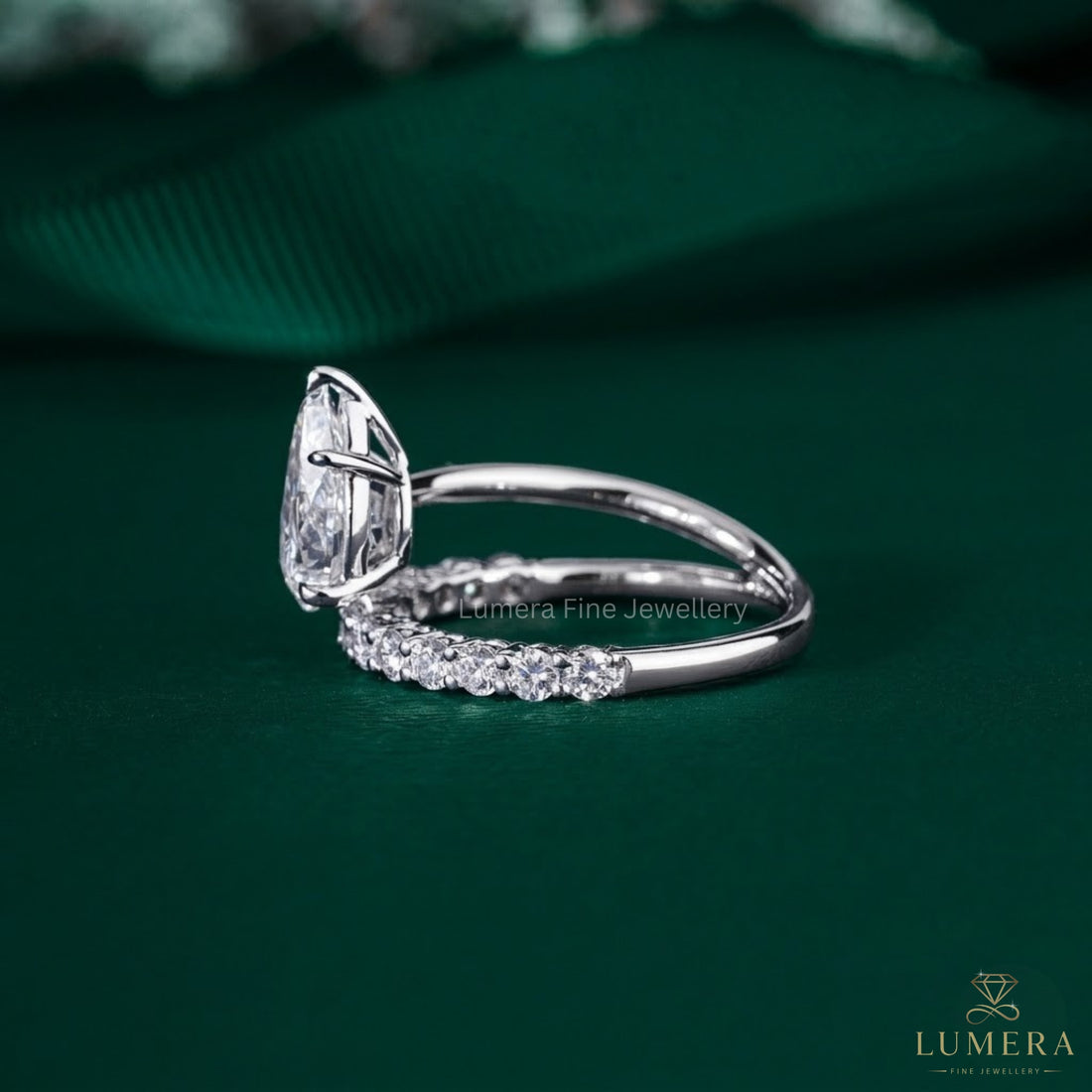 1.50 CT Pear Shaped Diamond Bridal Ring with Sparkling Band