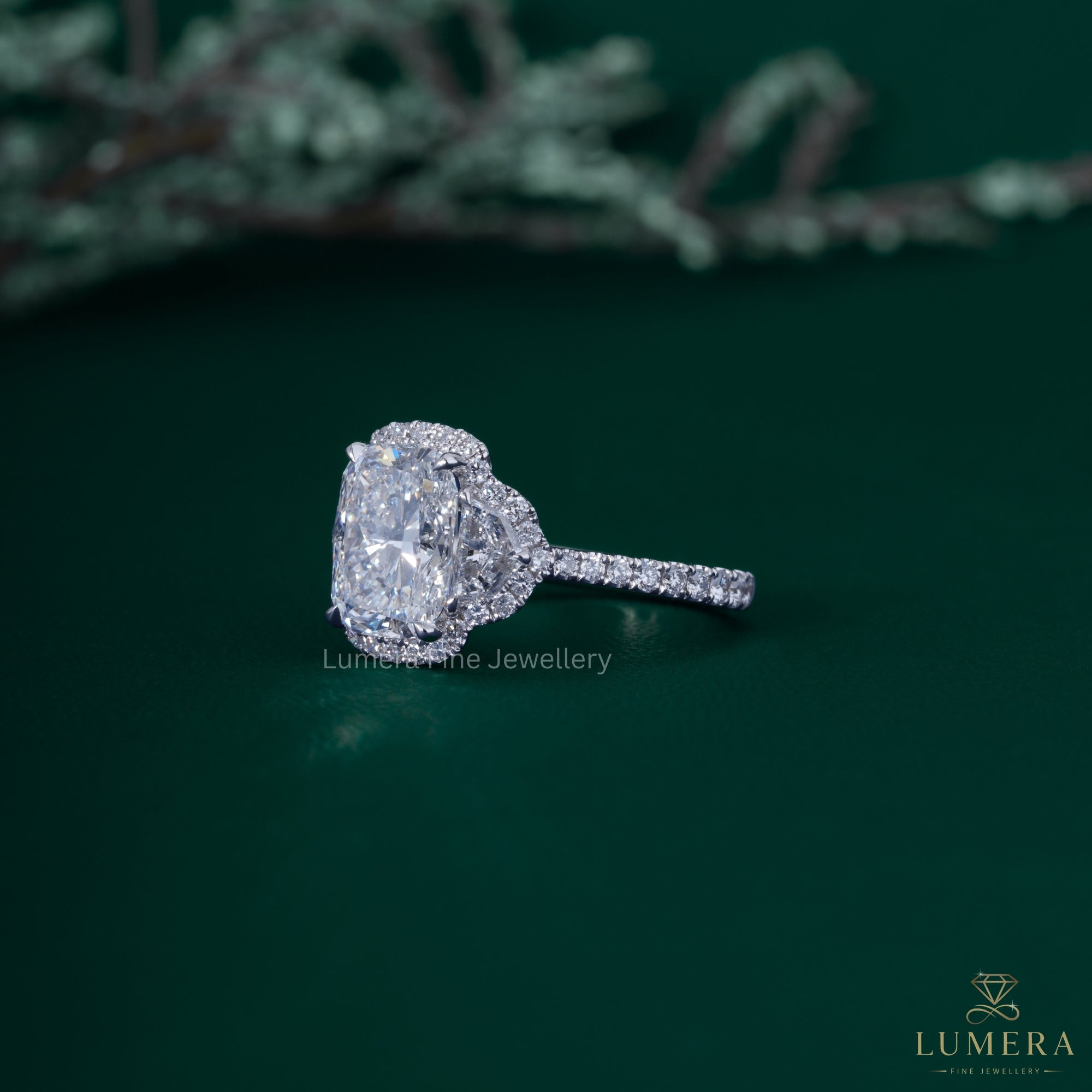 Elongated cushion cut ring with Cushion cut ring.