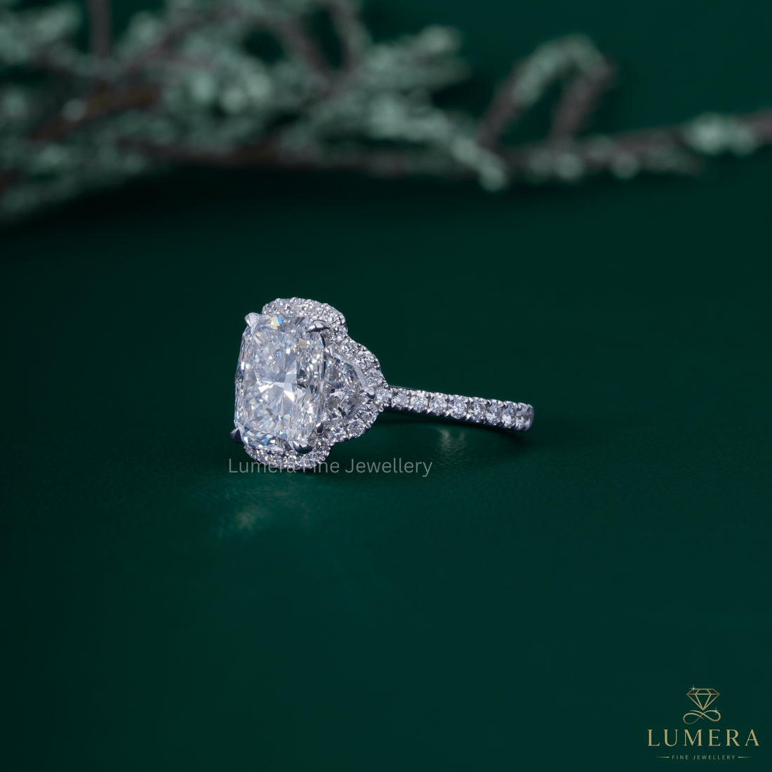 Elongated cushion cut ring with Cushion cut ring.