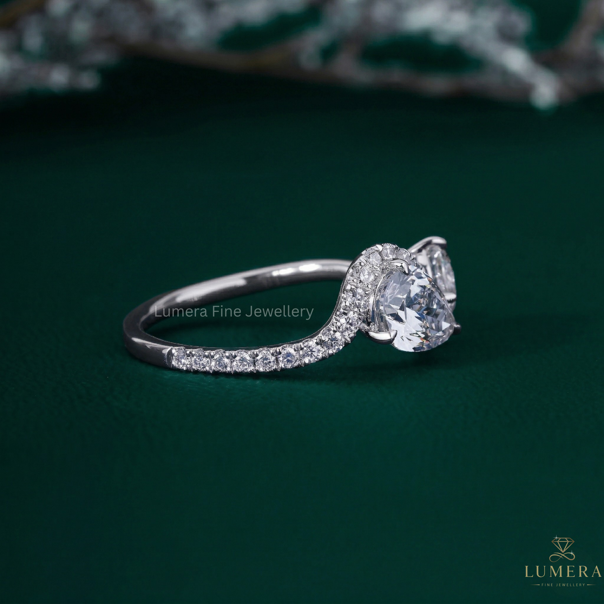 Almond engagement ring with Round engagement ring.