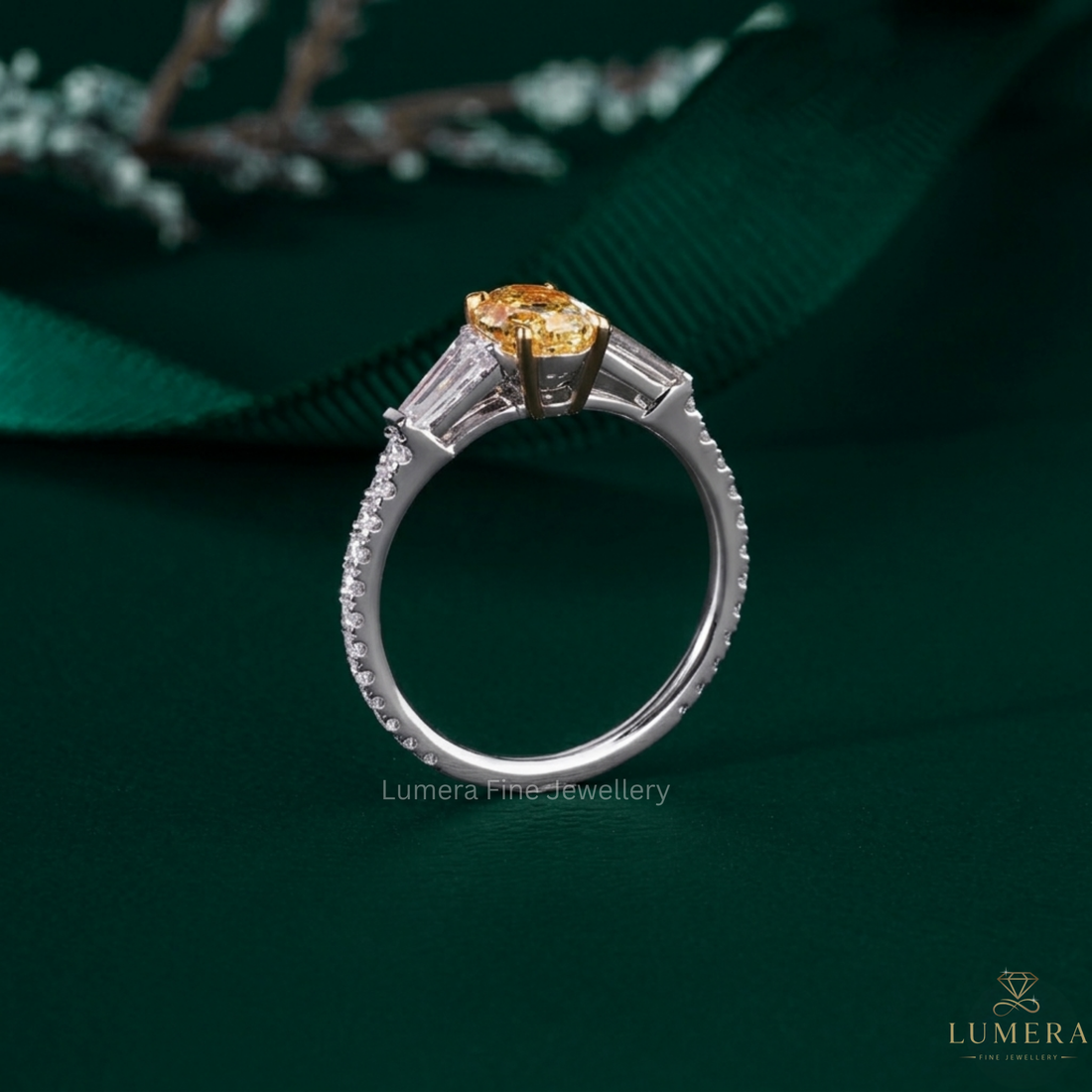 Three stone ring with Oval diamond engagement ring.