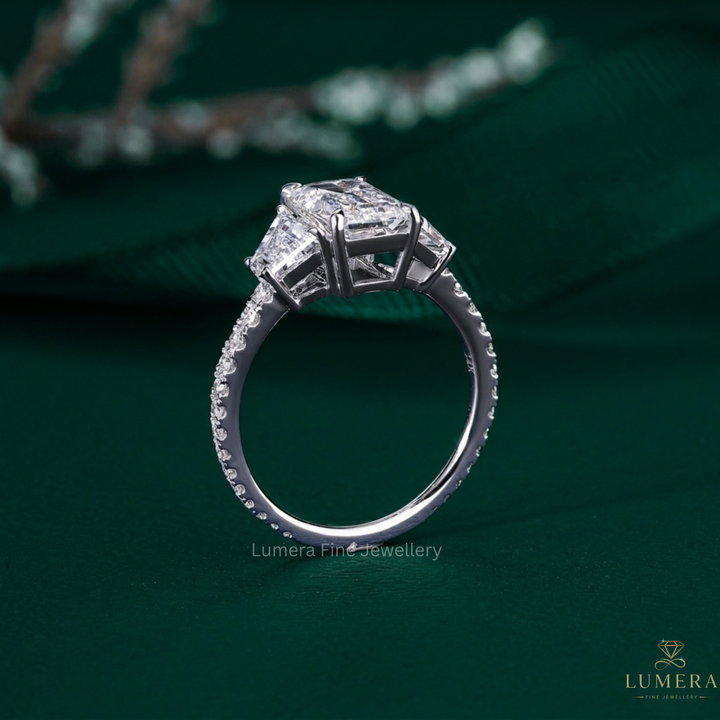 Emerald Cut Engagement ring with emerald diamond ring.
