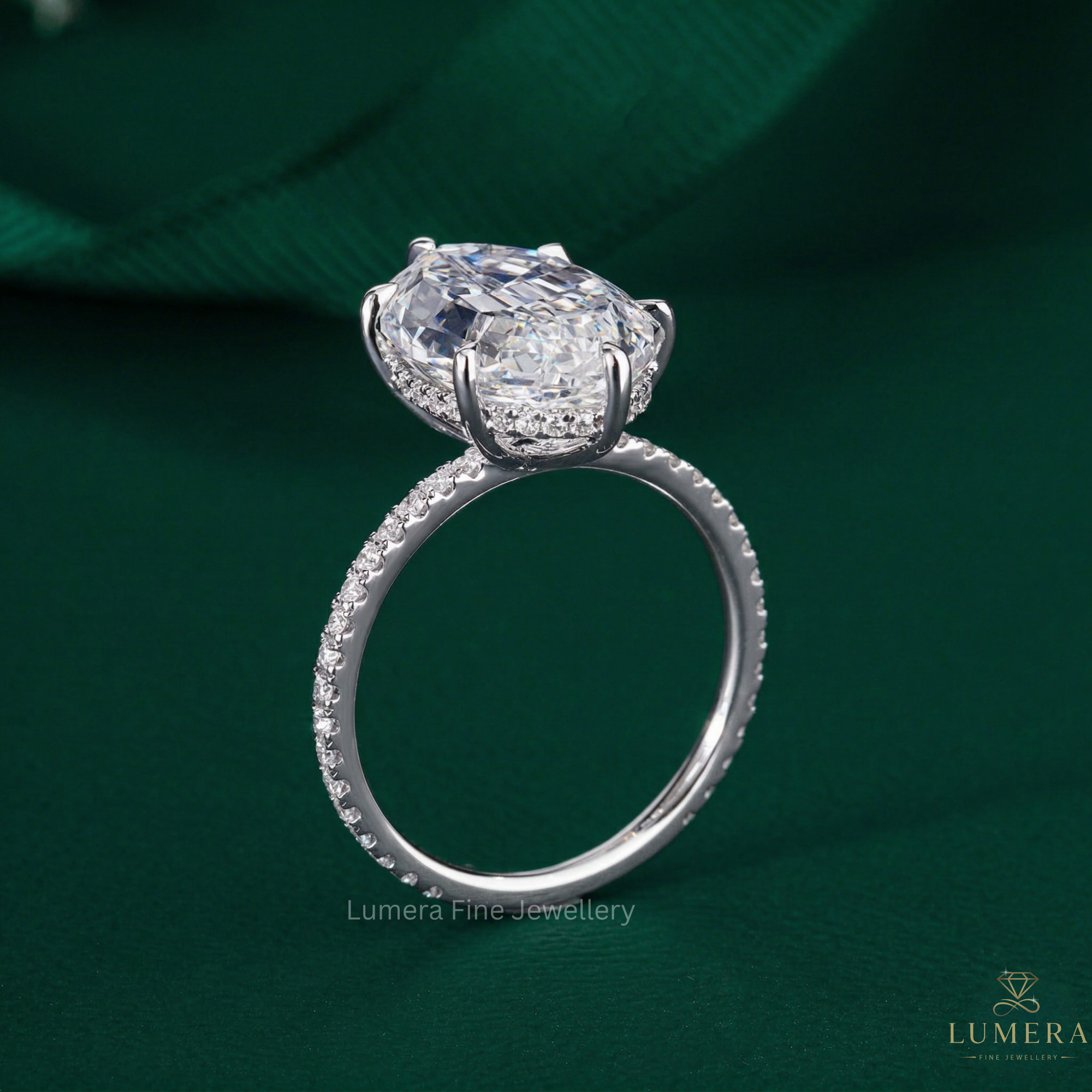 Oval engagement ring with Hidden halo engagement ring.