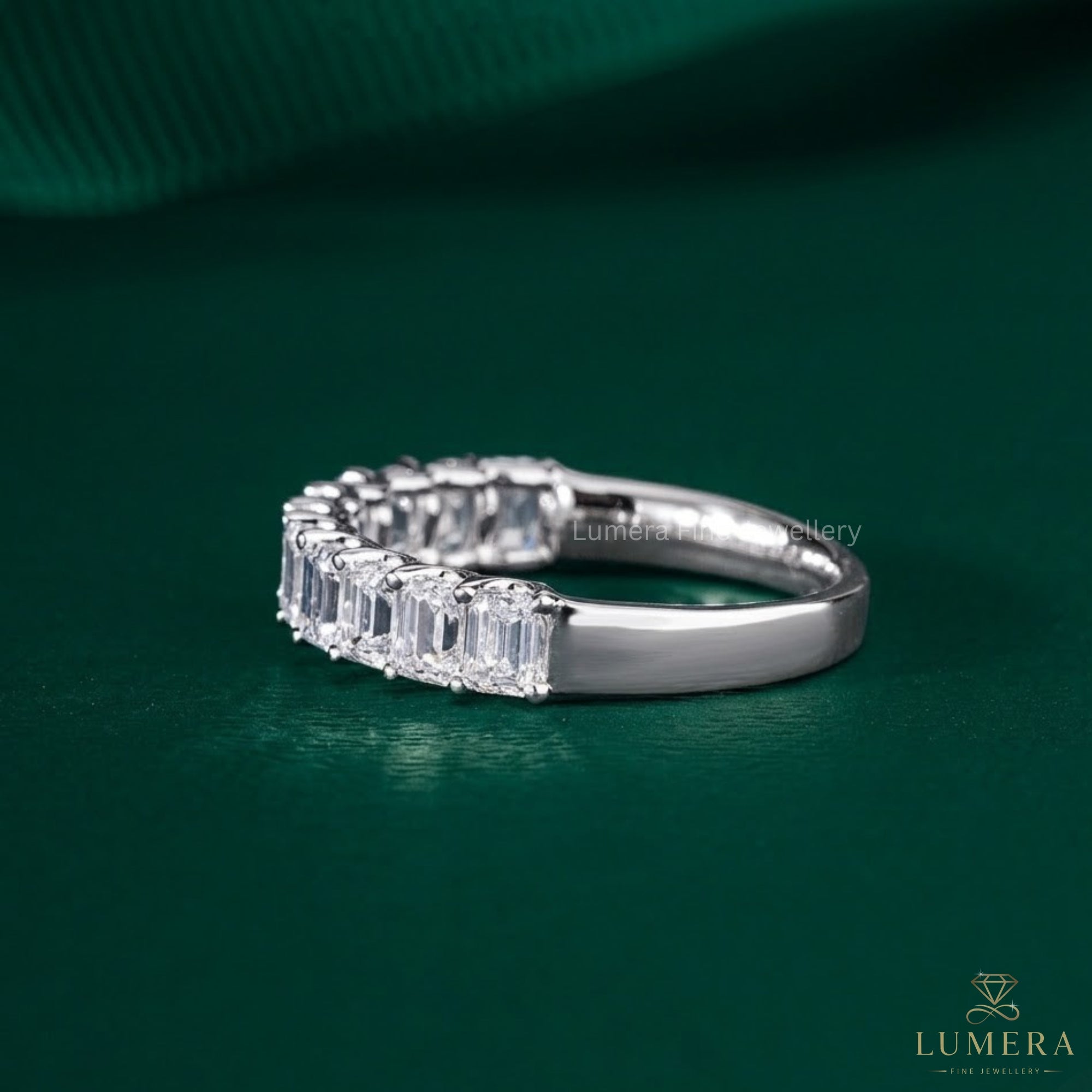 2.9 TCW Emerald Cut Lab Grown Diamond Half Eternity  Wedding Ring