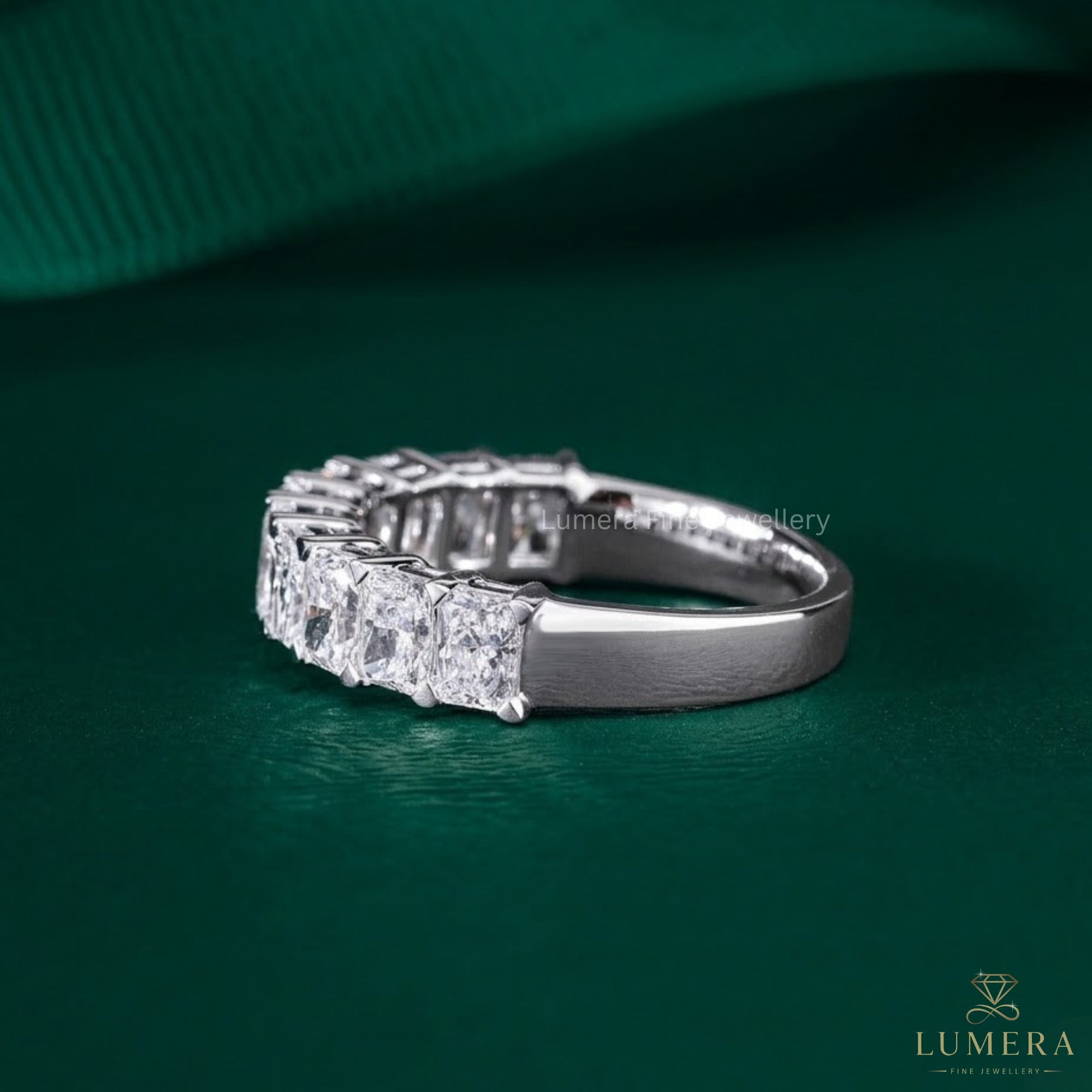 1.50 TCW Radiant Cut Half Eternity Minimalist Anniversary Ring Wedding Band